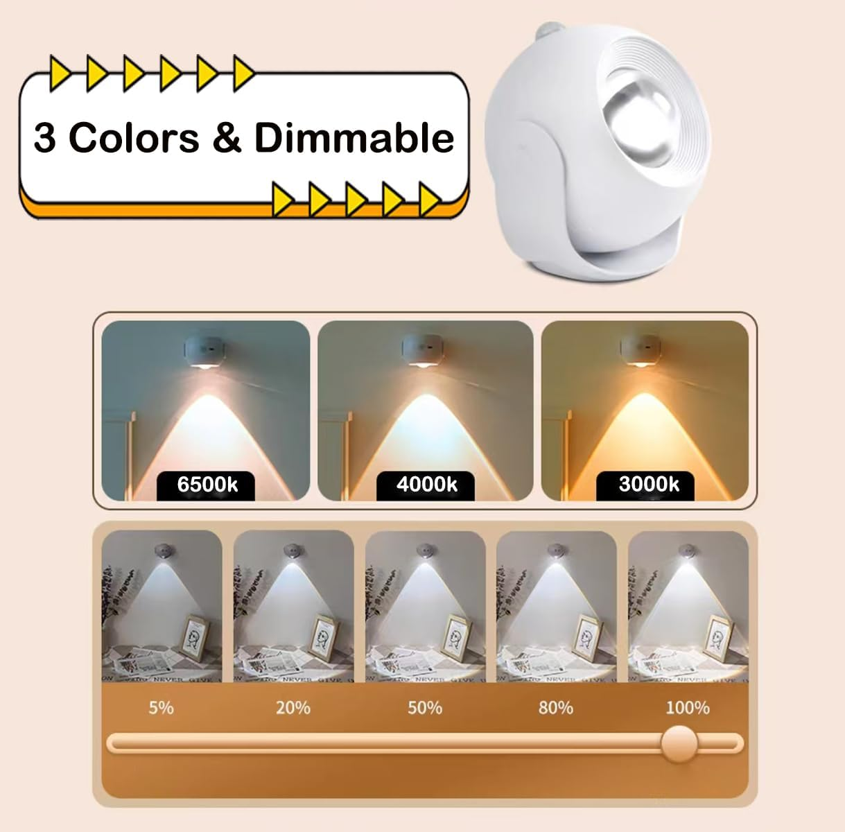 Wall Sconce Spotlights Indoor with Motion Sensor Light Display Lights Rechargeable 1200Mah Wireless Wall Lighting for Pictures Art Deco Bedroom Staircase Hallway Wall Mount Night Light image number 4