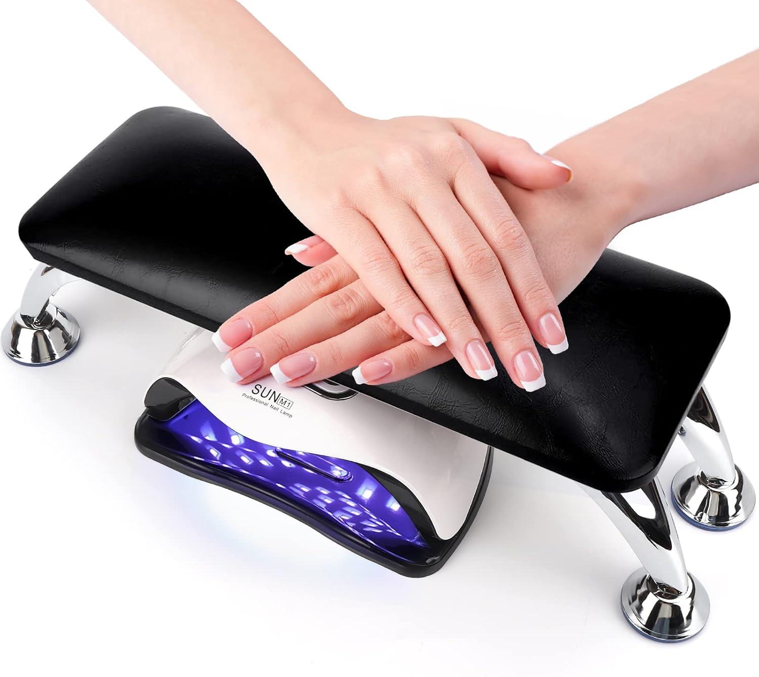 Nail Arm Rest for Acrylic Nails, Microfiber Leather Nail Hand Rest Cushion for Nails, Soft Hand Pillow Footstool with 4 Stainless Steel Stands Thick Sponge Nail Pillow for Nail Tech Use (Black)