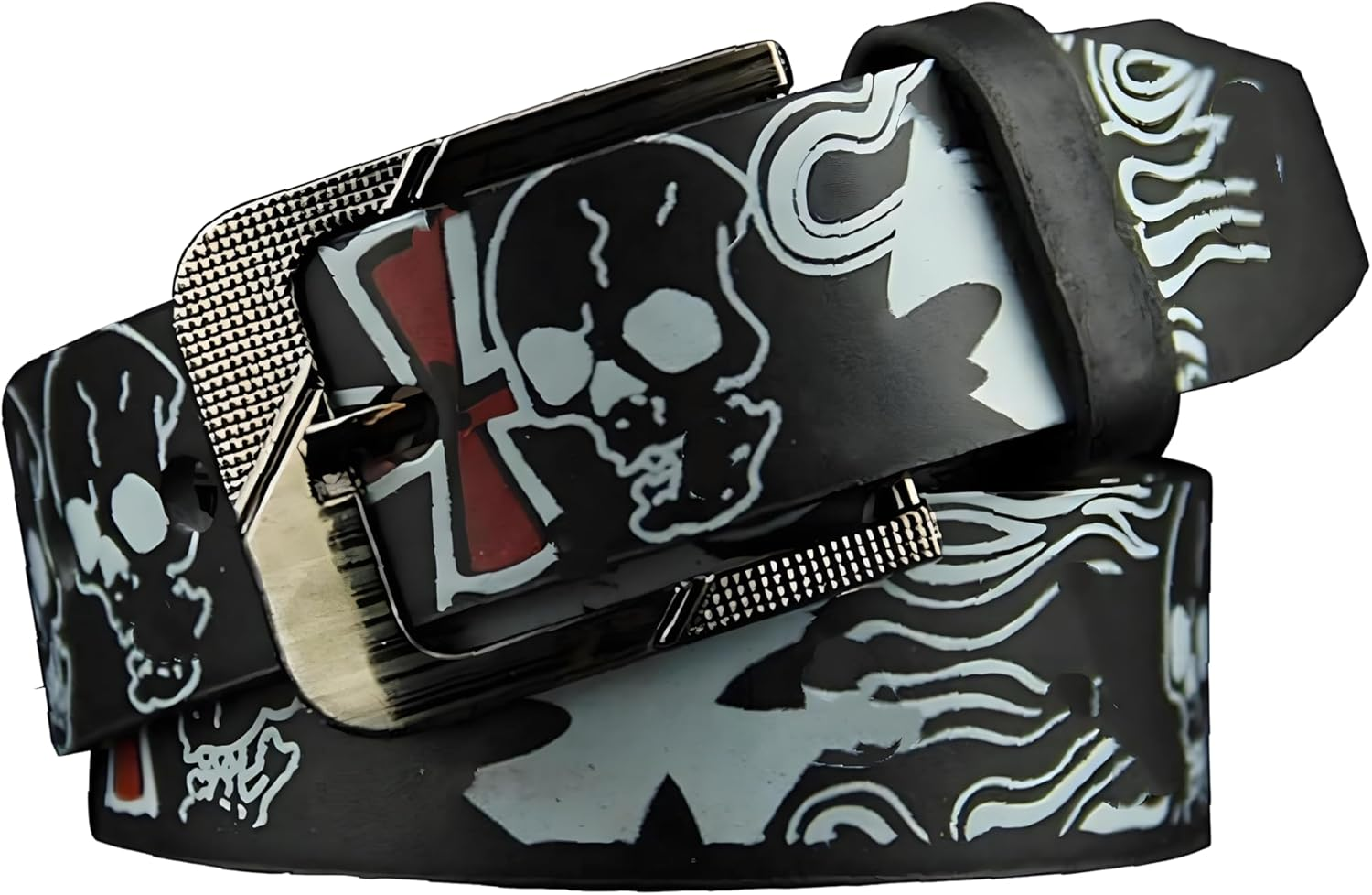 AIBEARTY Punk Skull Skeleton Pattern Pin Buckle Belt Gothic Casual Pu Leather Waistband for Women Men