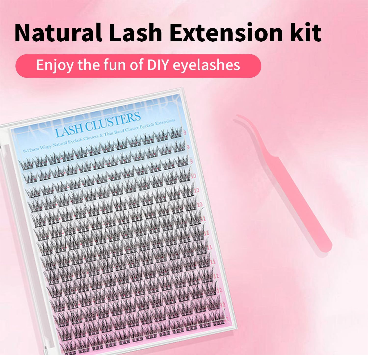 Natural Lash Extensions Kit 168Pcs Wispy Cluster Lashes 9-12MM Lash Extensions Tweezers Set - Natural Volume Effect Easy at Home Set