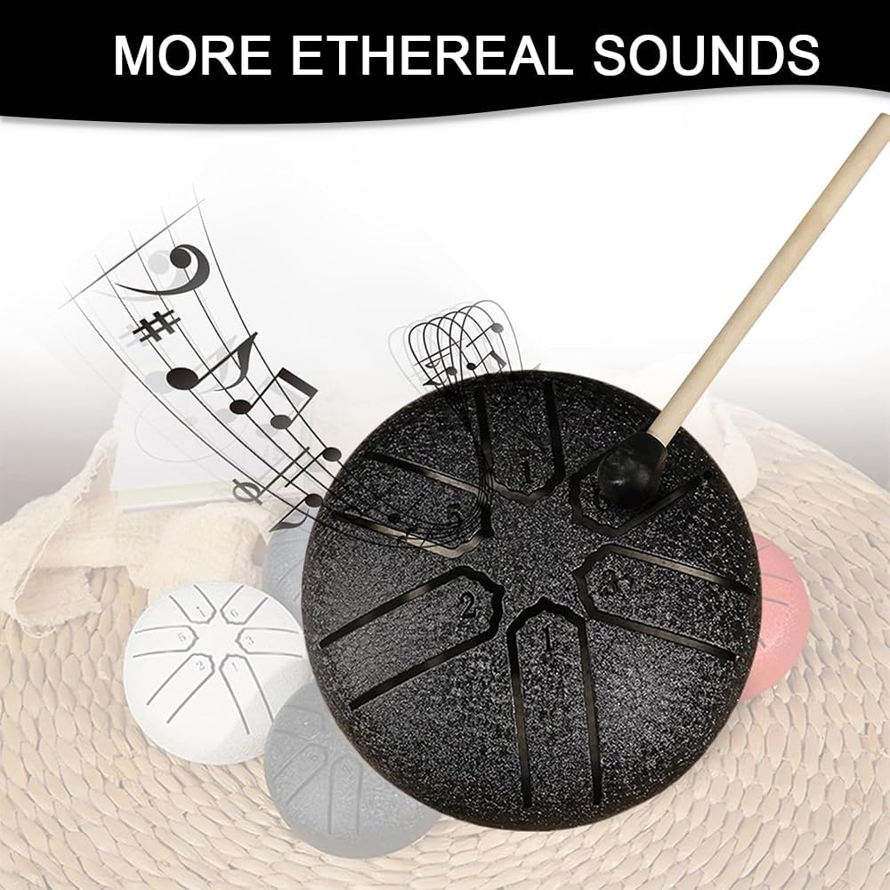 Rain Chime Drum, Steel Tongue Drum for Rain Outdoor, 3 Inches 6 Notes Sound Healing Drum Kit, Mini Hand Drum with Drumstick, Waterproof Musical Rain Drum for Garden image number 3