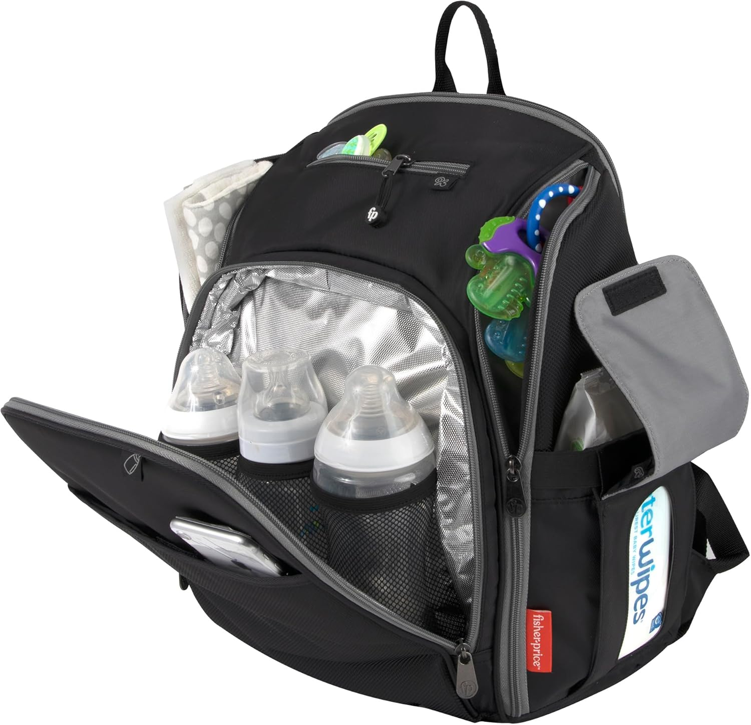 Fisher-Price Fastfinder 3 Piece Set Diaper Bag Backpack for Moms & Dads with Changing Pad and Wipes Pocket - Blue image number 6