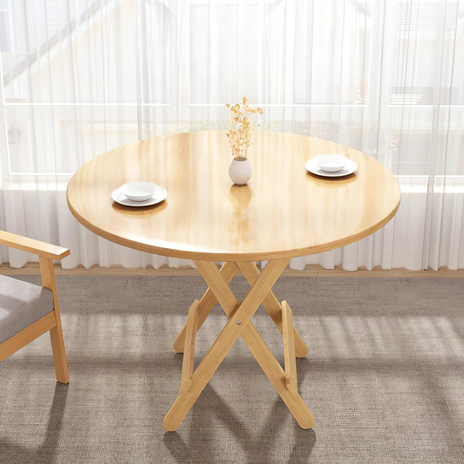 Foldable Dining Table, Living Room Table, Dining Room, Garden, Dormitory Study Table, Solid Wood Office Desk A40 (A Wood, 80X80X74)