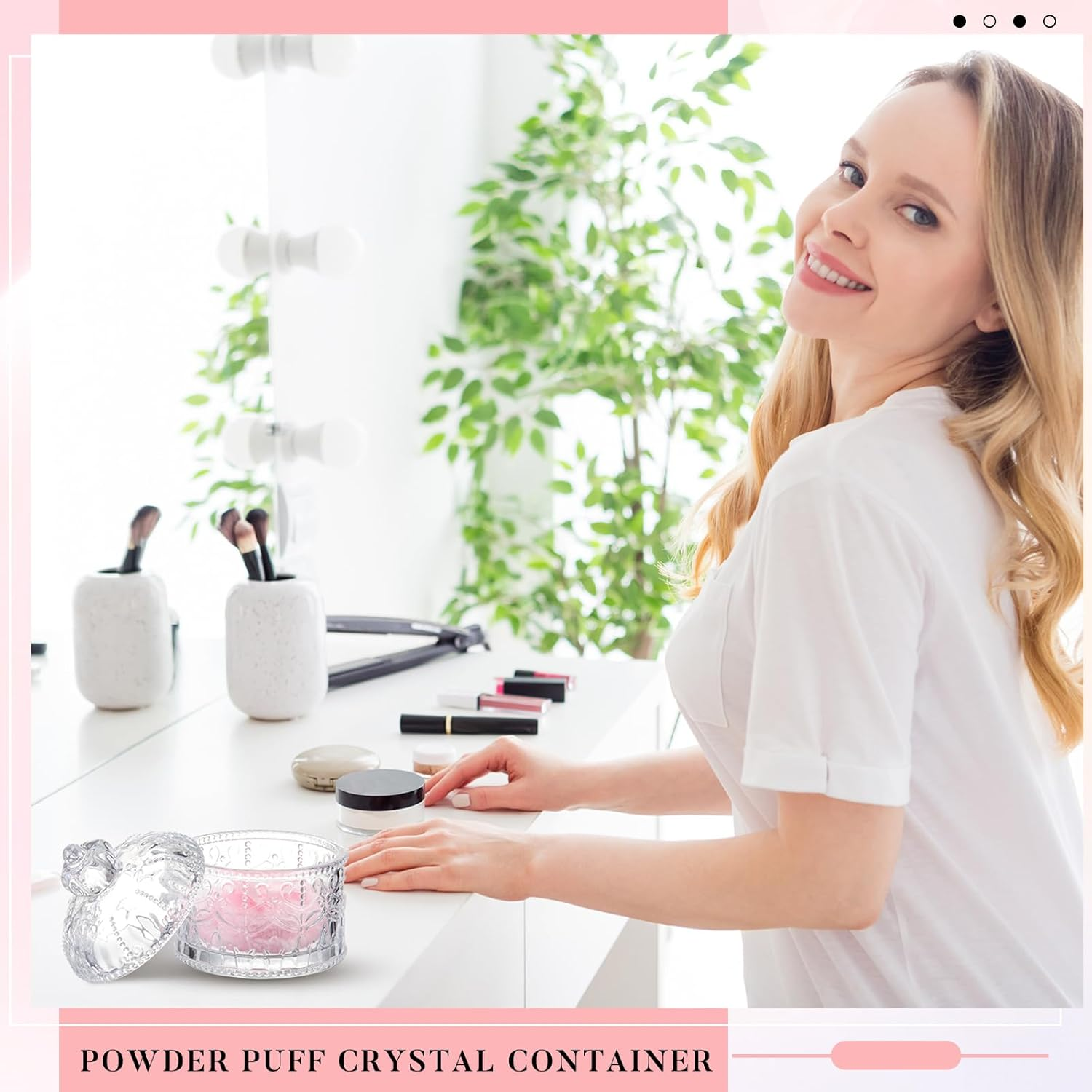 Tioncy 3 Pcs Large Body Powder Puff and Container Powder Container with Puff Powder Puff Crystal Container Soft Loose Washable Reusable Velour Face Body Powder Puff Wet Dry Makeup Tool (Clear,Crown) image number 6