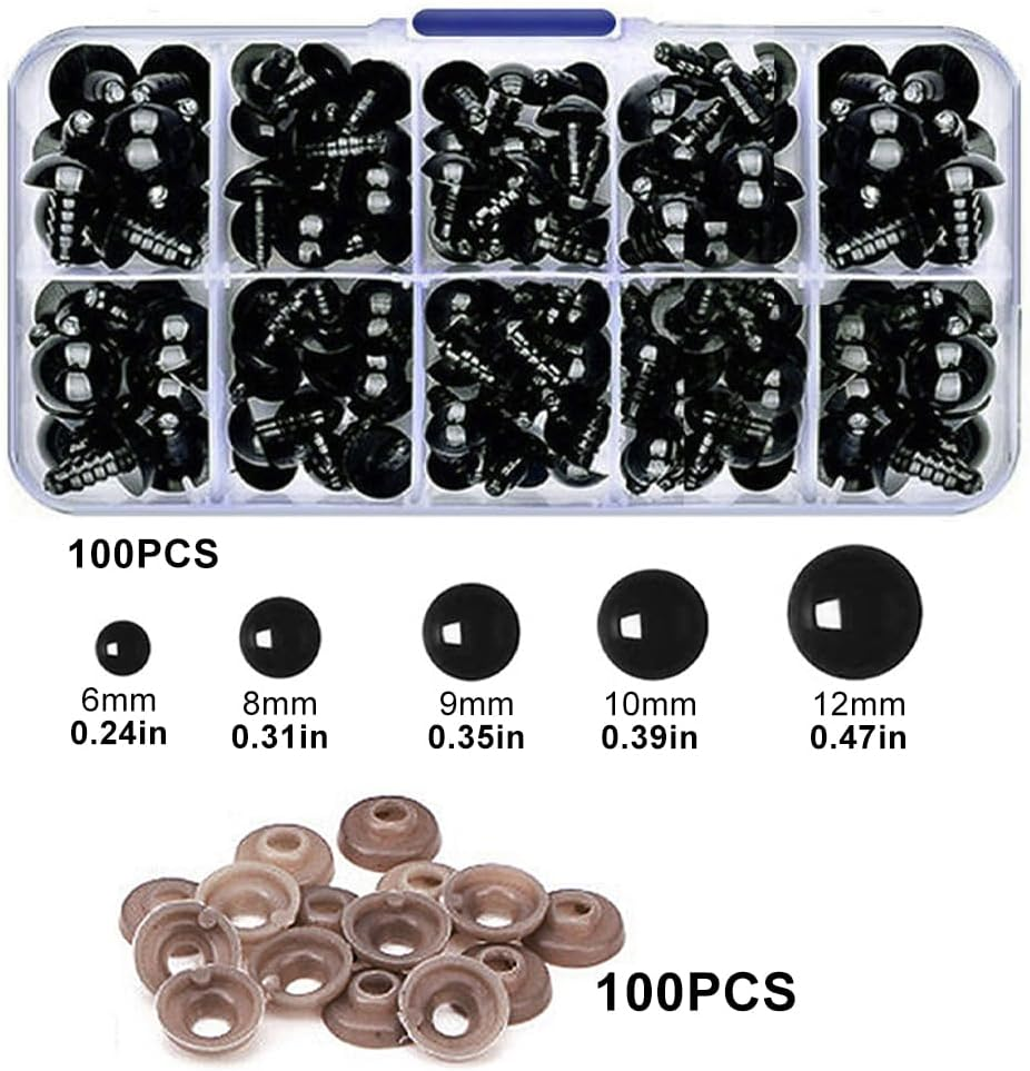 100 Safety Eyes with 100 Safety Washers, Plastic Crochet Eyes for Stuffed Animal Crochet Projects Teddy Bear Puppet DIY Crafts image number 2