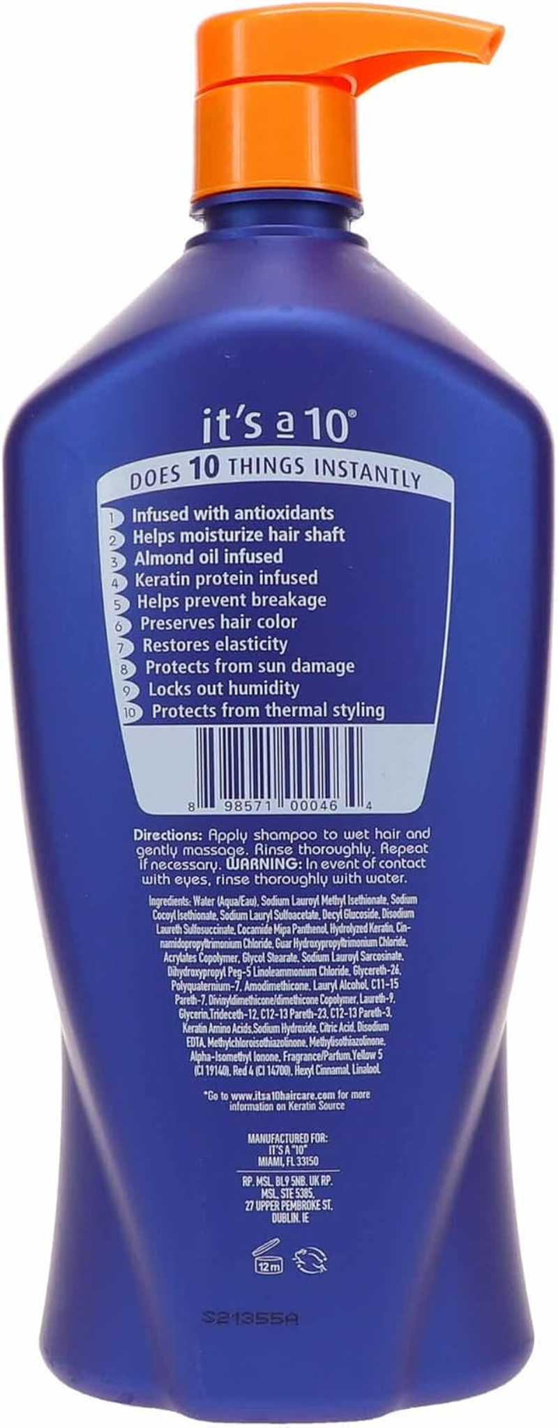 IT'S a 10 Miracle Shampoo plus Keratin by for Unisex - 33.8 Oz Shampoo, 1 L