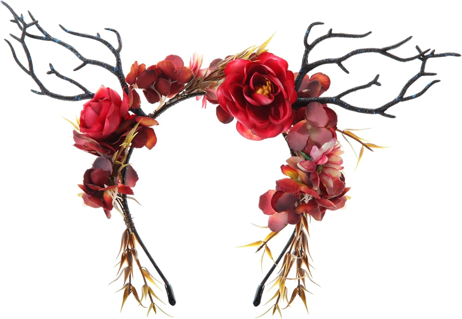 Korvishow Deer Antlers Branches Headband Flower Crowns for Women Woodland Forest Fairy Cosplay Costume Floral Headpiece Renaissance Accessories Party Wedding Hairband