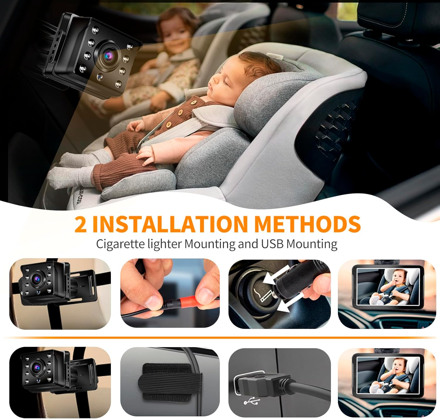 Omebel 7" Baby Car Mirror Monitor with 4K HD Camera, 360&deg; Rotation, Night Vision, Rear-Facing, Easy 5-Min Installation, for Infant Safety