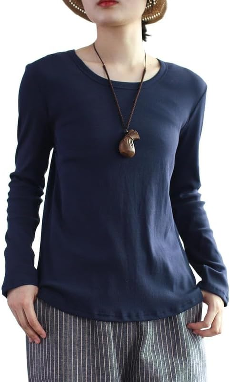 Vintage Womens Long Sleeve Solid Crew-Neck Basic Tee Navy image number 3