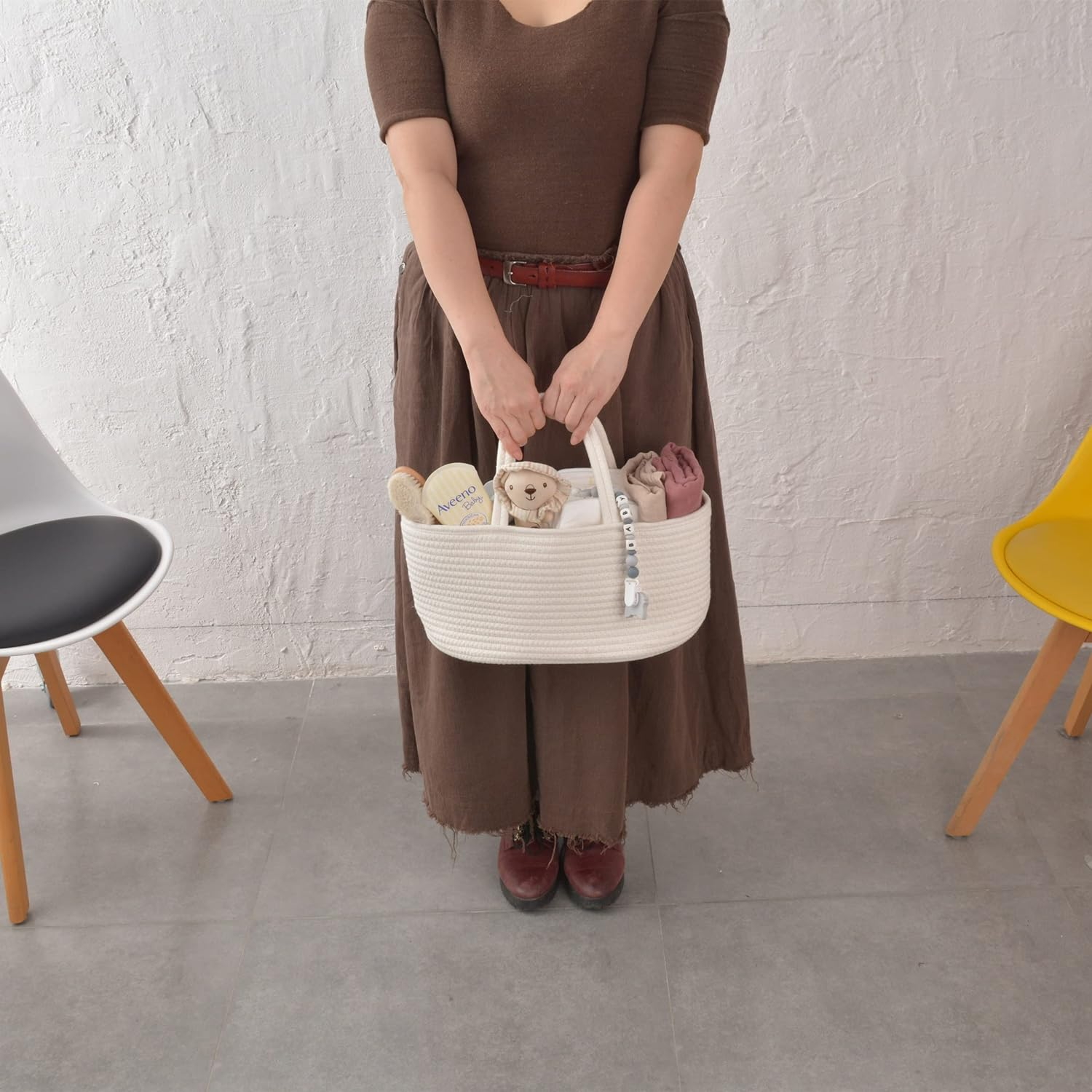 Baby Diaper Caddy Organizer for Girl Boy Cotton Rope Nursery Storage Bin Basket Portable Holder Tote Bag for Changing Table Car Travel Baby Shower Gifts Newborn Essentials Registry Must Haves White image number 1