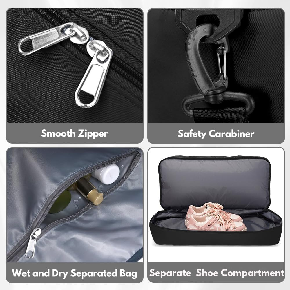 Expandable Travel Duffel Bag,Travel Duffle Bag,H HOME-MART Tote Sports Gym Bag, Shoulder Overnight Weekender Bag Travel Duffel Bags for Women & Men, Hospital Bag with Trolley Sleeve/Wet Pocket