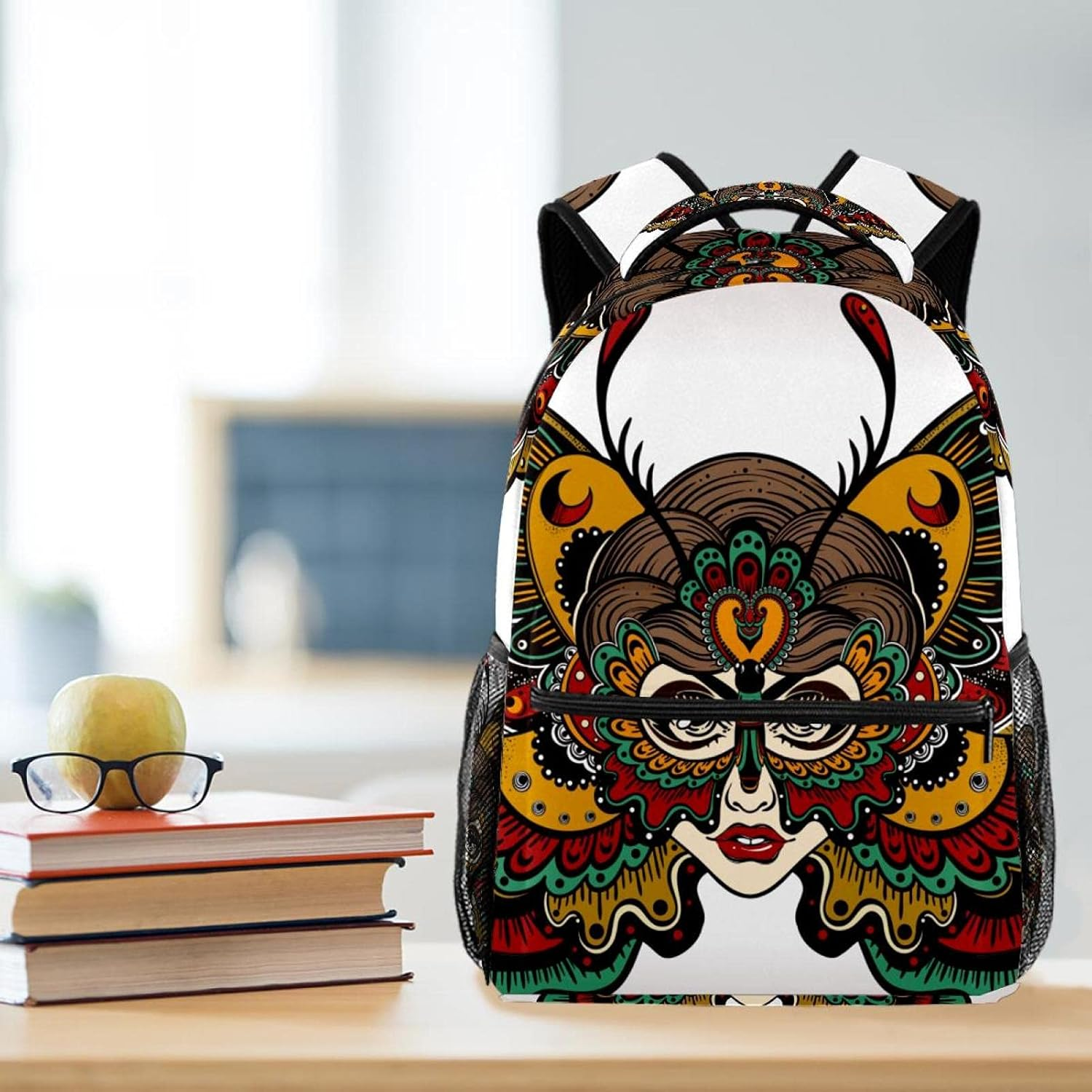 The Girl Face with Butterfly Wings in Old School Style Backpack Students Shoulder Bags Travel Bag College School Tote Backpacks image number 1