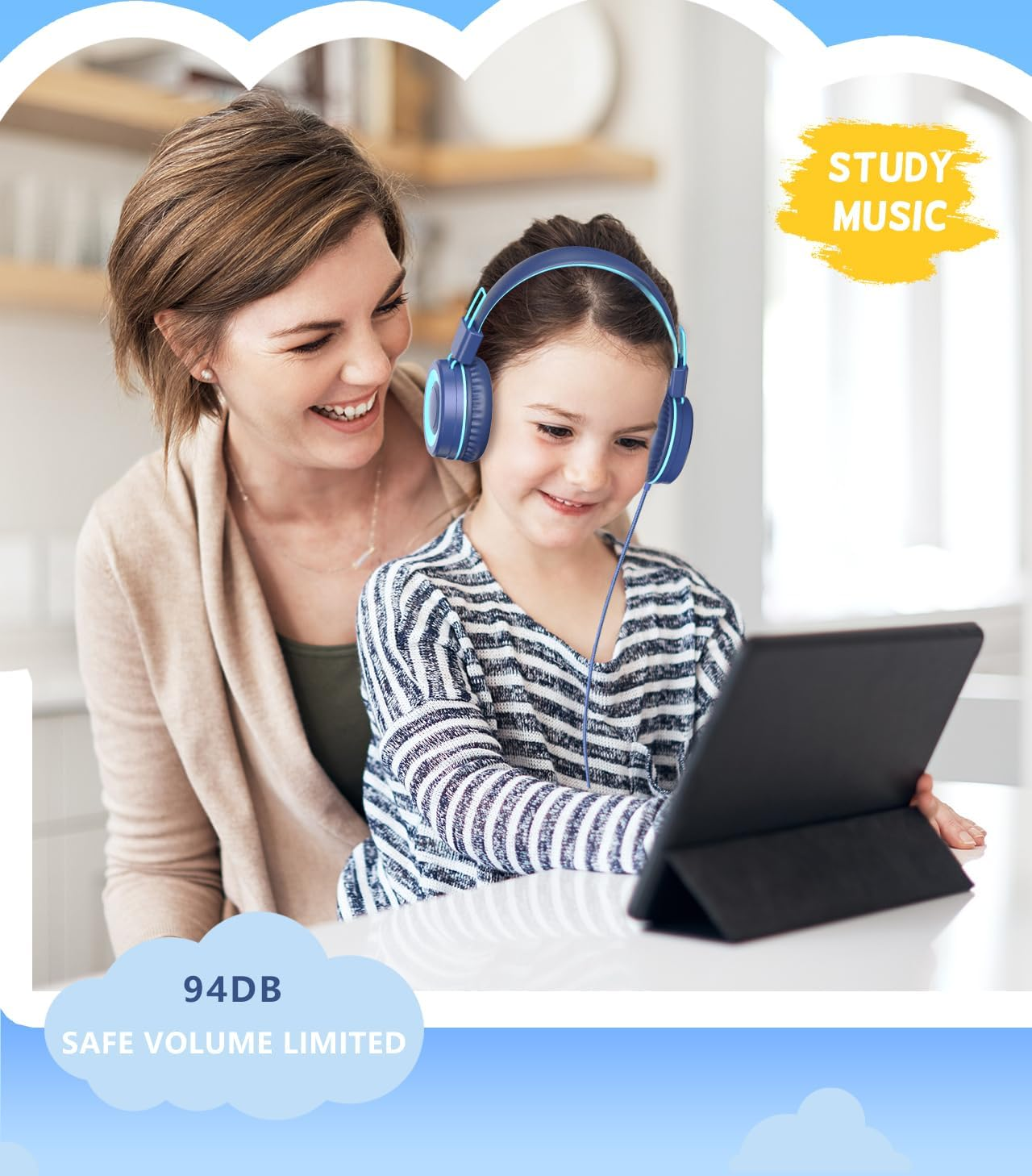 Bywulanda Upgrade USB Type C Kids Headphone for School, 94Db Safe Volume Limited, HD Stereo Sound, Foldable Lightweight On-Ear Headphones for Boys/Girls/Students/Tablet/Travel(Blue) - Mint Green image number 5