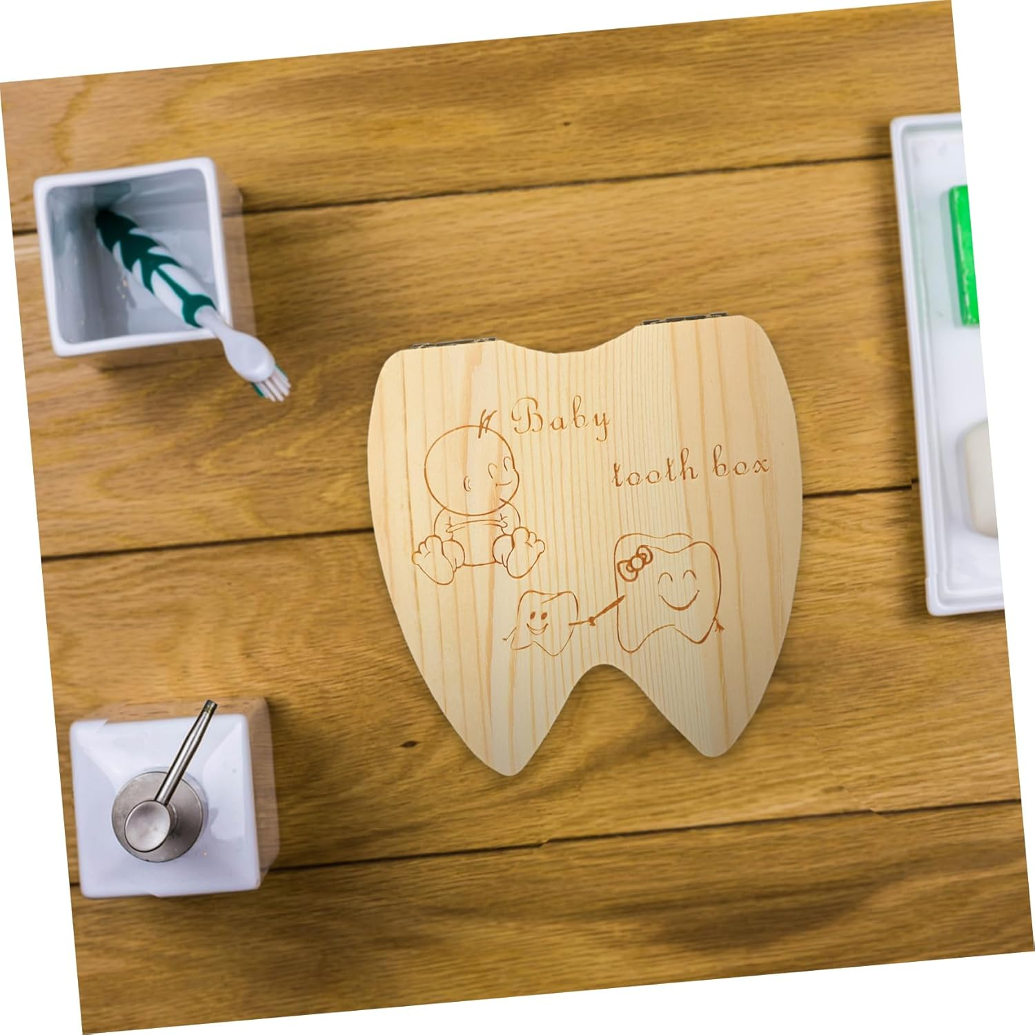 Deciduous Tooth Storage Box Wooden Teeth Keepsake Box for Boys and Girls for Preserving Boy Girl'S Memories image number 5