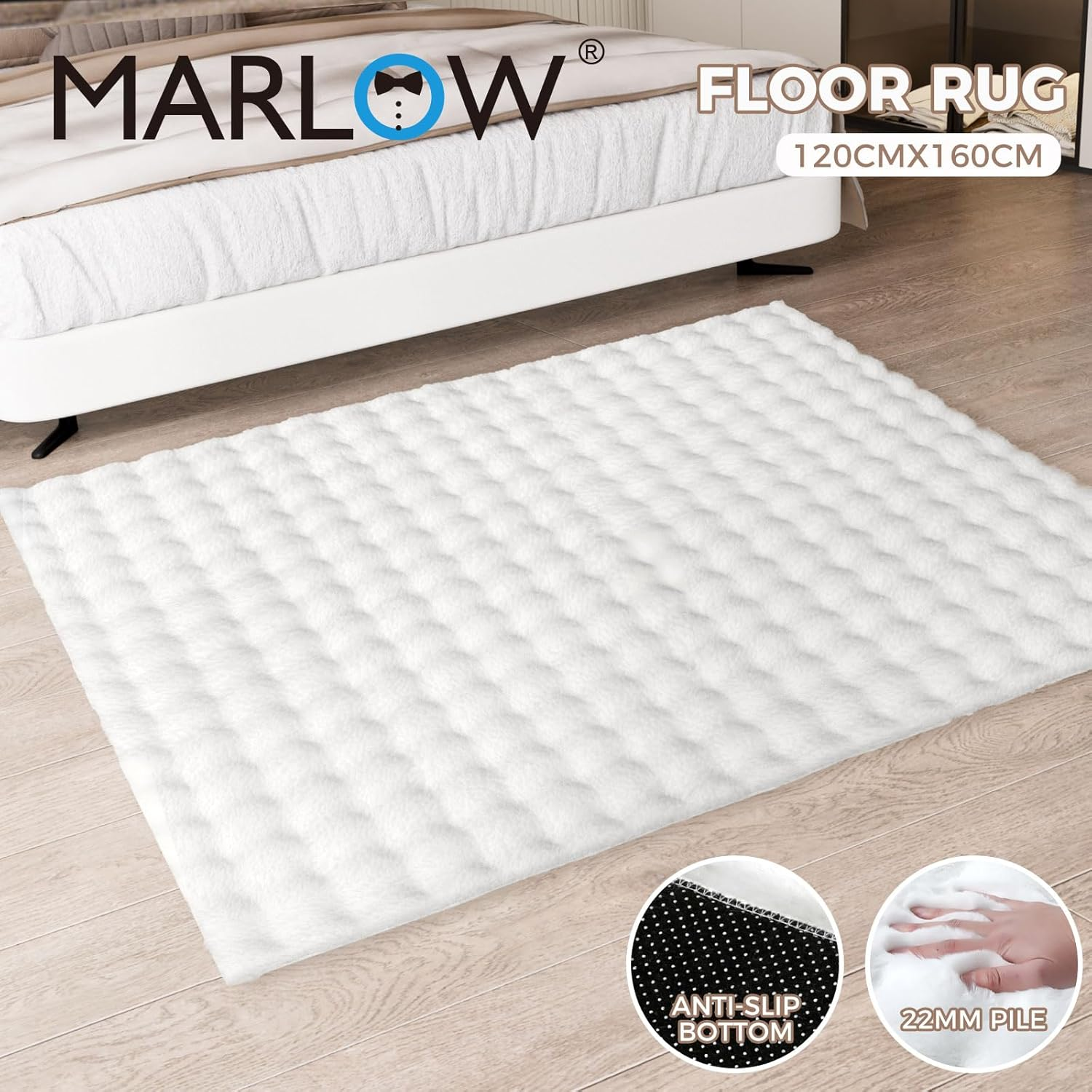 Marlow Floor Rug, Fluffy Fur Area Rug, Ultra Soft Carpet, Plush Shaggy Faux Rabbit Luxury Fur, for Bedroom, Living Room, Home Decor Comfortable Breathable Skin-Friendly, 22MM Pile, 160CMX120CM image number 4