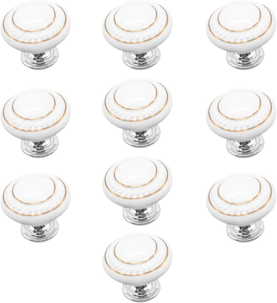 Ebeta 10 Pack Kitchen Cabinet Knobs Drawer Knobs Dresser Knobs, White Kitchen Cabinet Hardware Ceramics Pulls Door Knobs Handles (Golden)