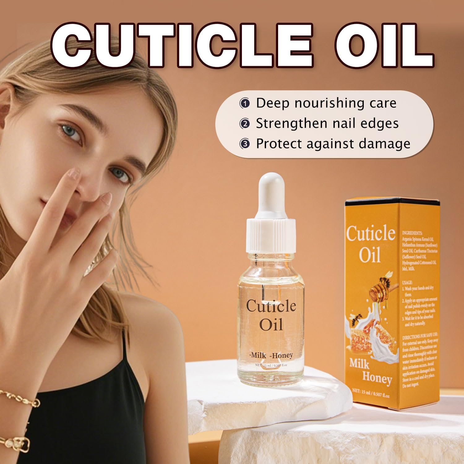 Milk & Honey Cuticle Oil, 15Ml Nail Nourishing Treatment, Glass Dropper Bottle