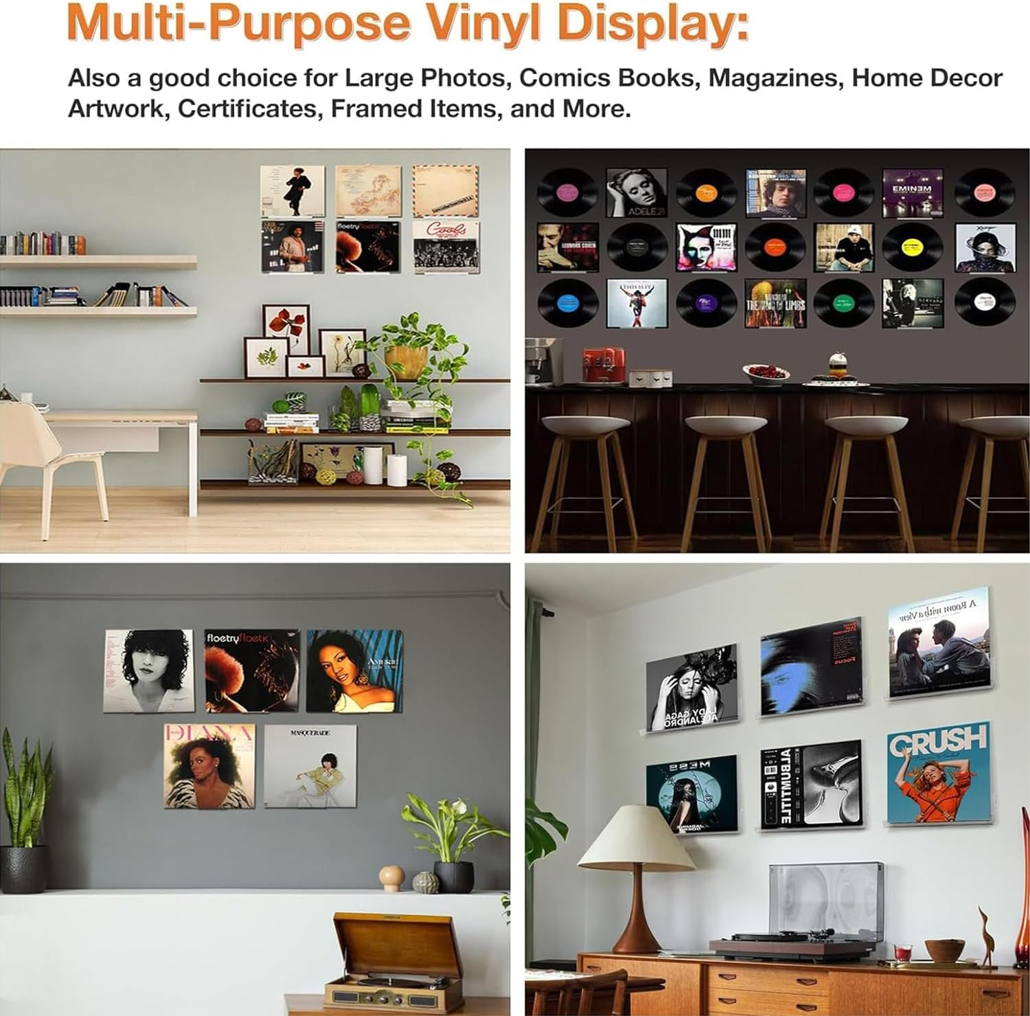 Xinghonyac 6 Sets Vinyl Record Shelf Wall Mount, 7 Inch Clear Acrylic Album Record Holder Display, CD Rack, Record Wall Display Rack, Children'S Bookshelf, Magazine Rack, Picture Wall Shelf image number 1