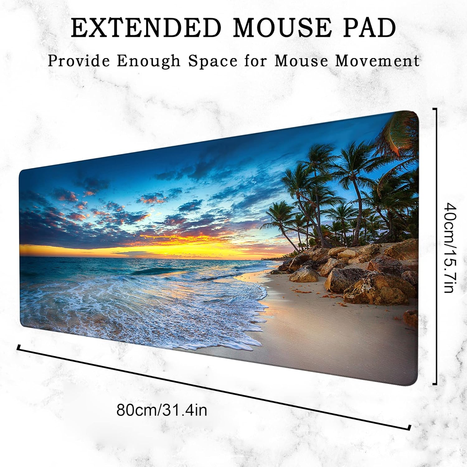 Hawaii Summer Beach Gaming Desk Mat Large,Palm Tree Sunset Extended Mousepad,Non-Slip Rubber Mouse Pad Stitched Edges,Desktop Decorative Accessories for Home Office 31.5" X 15.7" image number 5