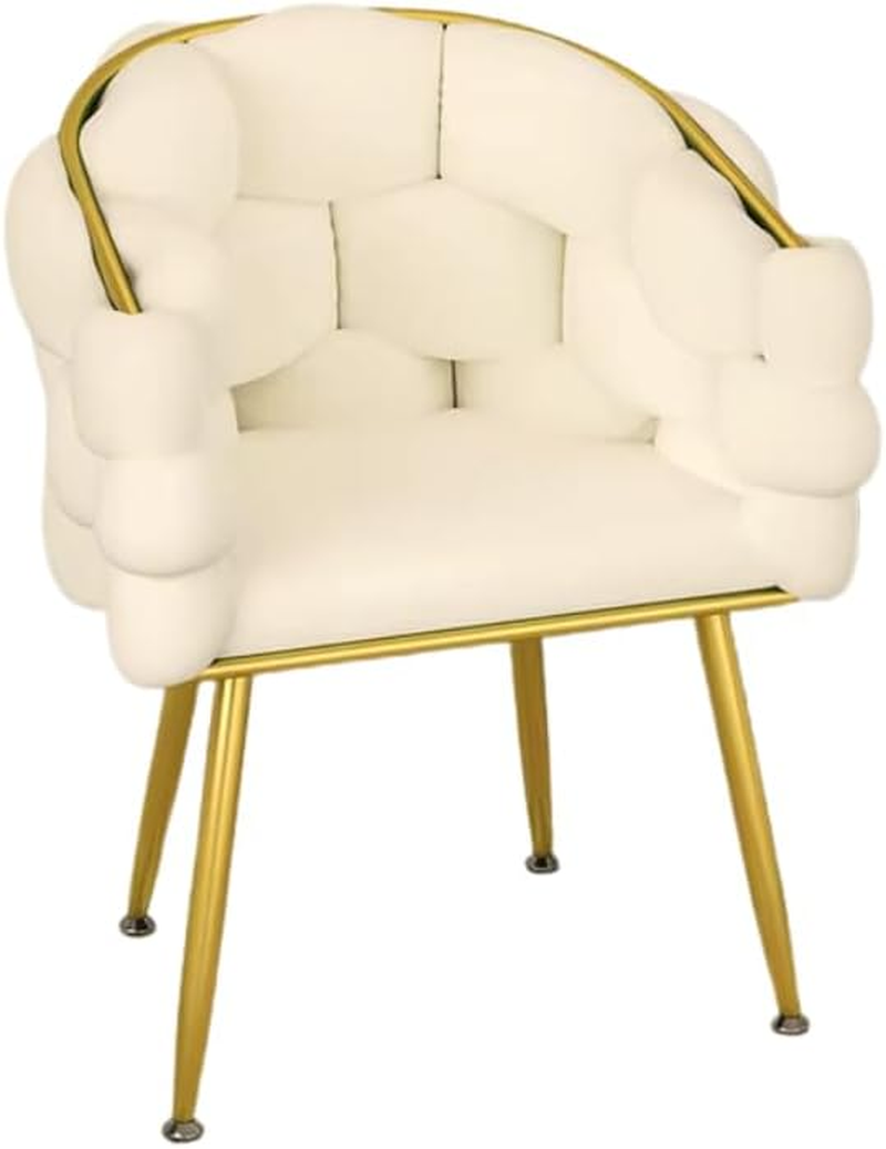 Bubble Chair Modern Lounge Sofa Barrel-Shaped Backrest Velvet Fabric Vanity Chair for Living Room or Bedroom, Makeup, Office, Fining Room (White Gold) image number 5
