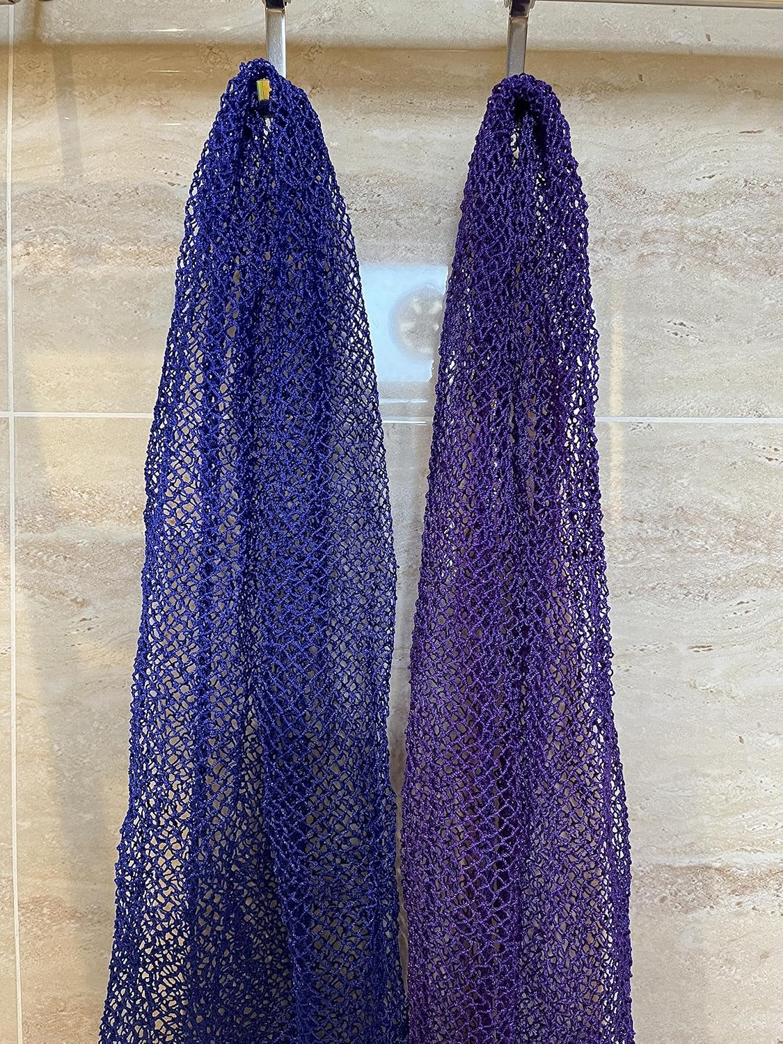 2 Pieces African Net Sponge, Long African Exfoliating Net, Net Bath Sponge Shower Body Scrubber Back Scrubber Skin Smoother, Stretches to Approximately 63" (Blue&Purple) image number 4
