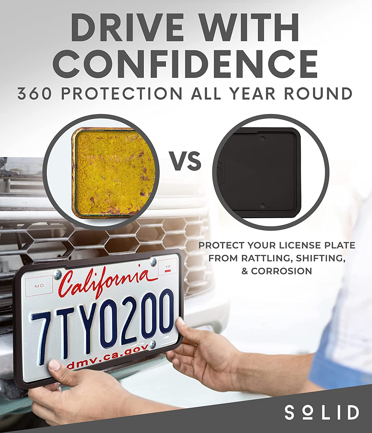 Silicone Black License Plate Frame Covers 2 Pack- Front and Back Car Plate Bracket Holders. Rust-Proof, Rattle-Proof, Weather-Proof (Black) - Black image number 4