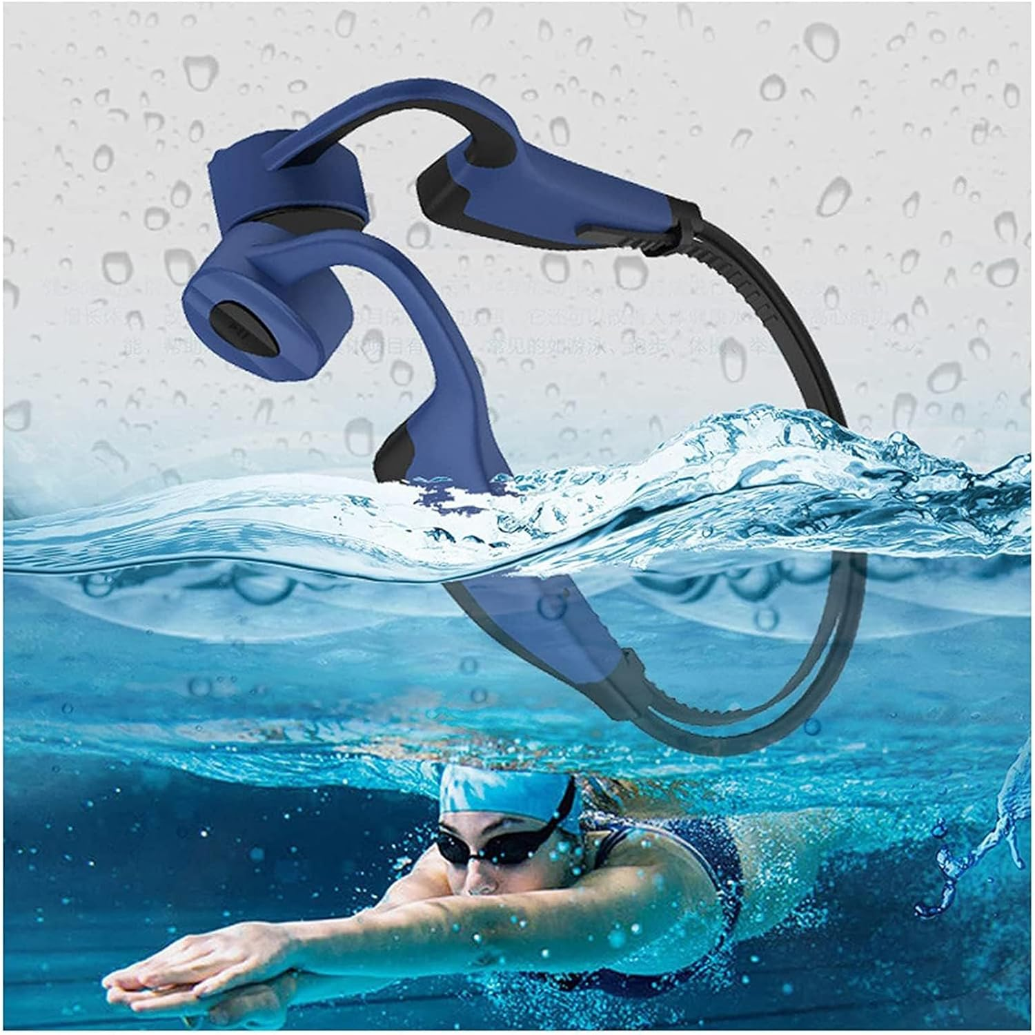 Bone Conduction Headphones, Wireless Bluetooth Headphones Universal Compatible with Android Iphone, Waterproof Open Ear Earphones Headset Hi-Fi Stereo Sound for Swimming Gym Running, Blue image number 2