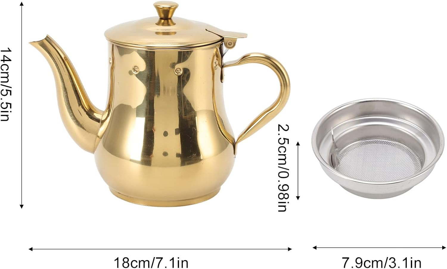 Teapot, Mesh Filter, Non-Toxic Stainless Steel Coffee Tea Kettle for Home (Gold) image number 6