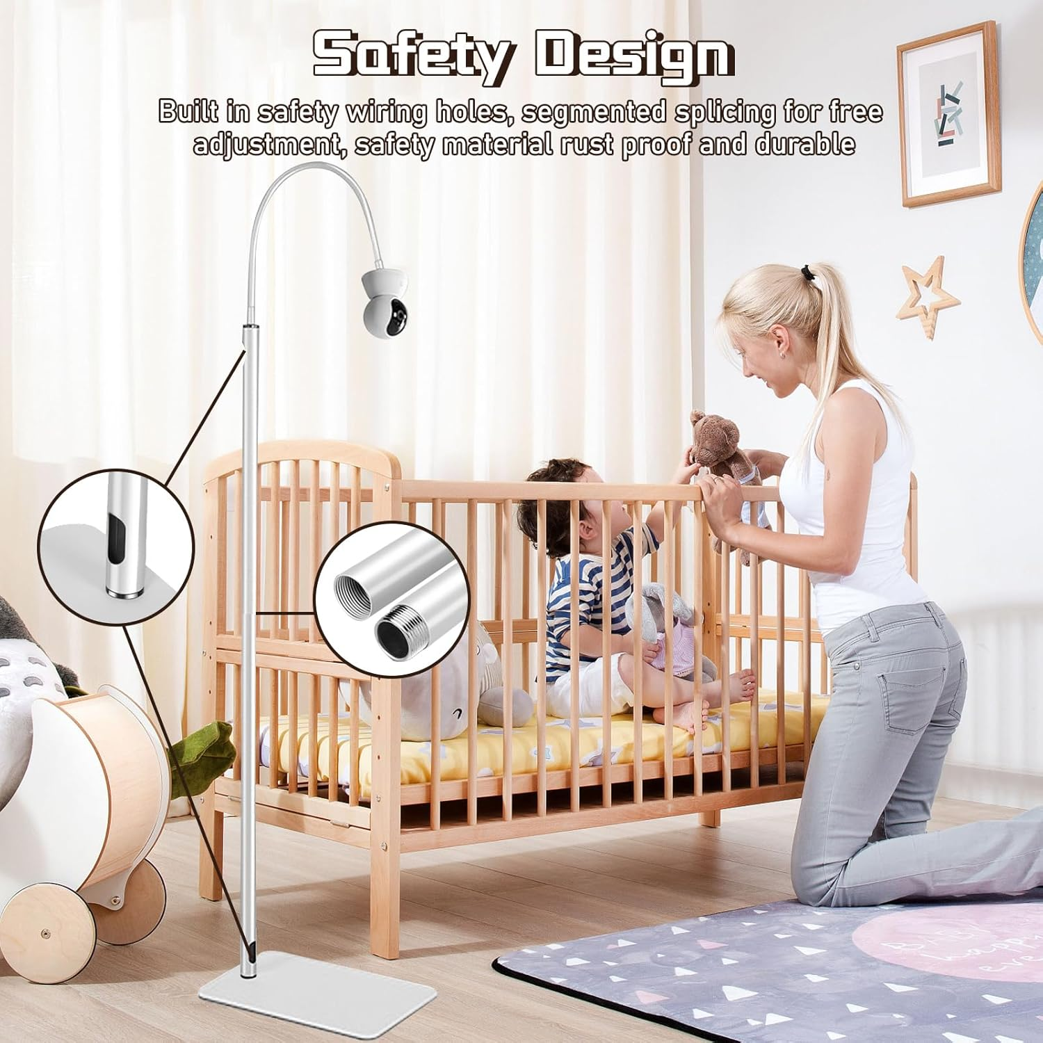 Baby Monitor Floor Stand Holder,Infant Gadgets Compatible All Cameras with 1/4 Screw, Height Adjustable & Universal Mount Secure,Baby Monitor Mount Secure (Baby Monitor Floor Stand Holder)