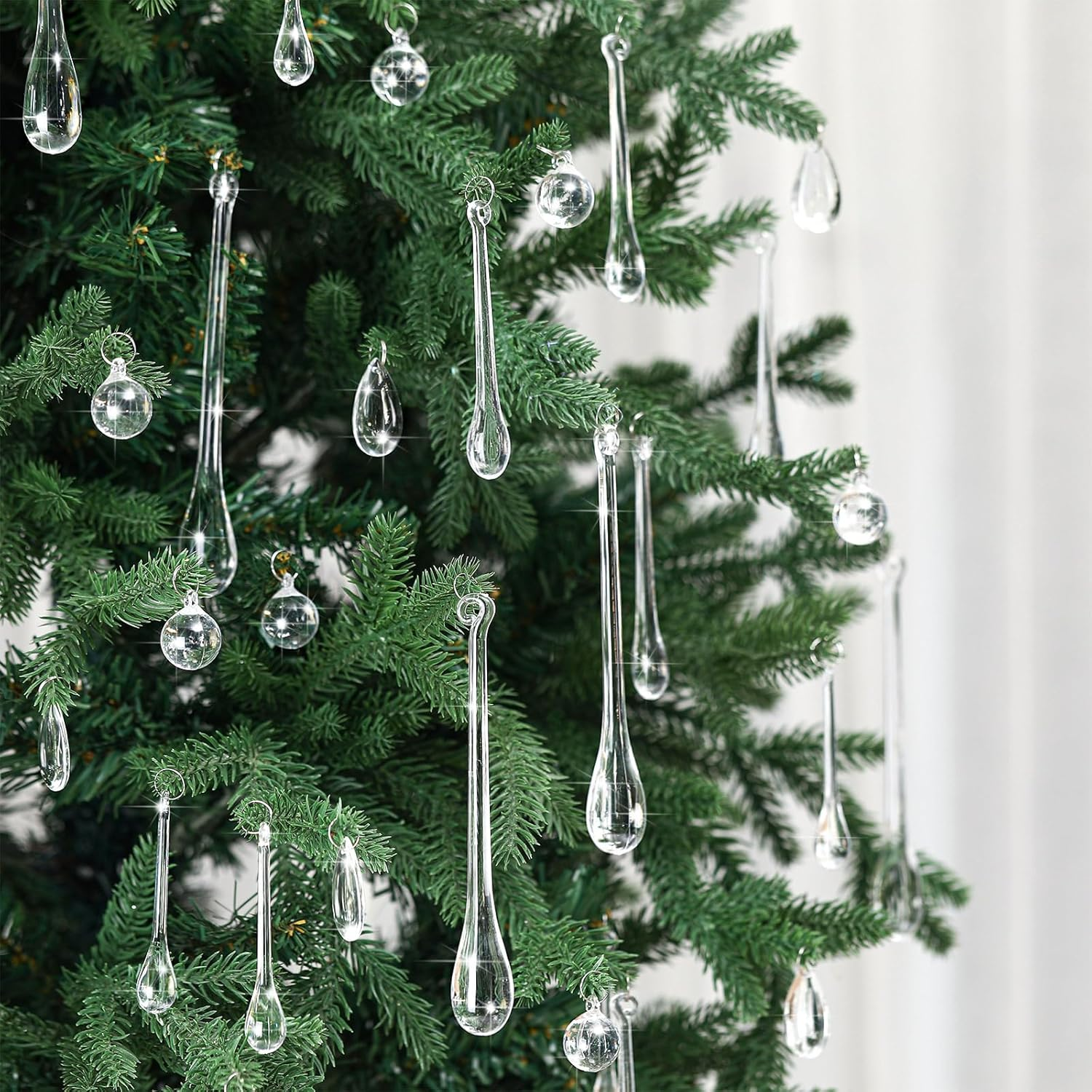 100 Pcs Christmas Tree Ornaments Clear Acrylic Hanging Teardrop Ornaments 5 Styles Christmas Crystal Chandelier Pendant Crystals for Centerpieces Chandelier Wedding Decor (Clear) image number 6