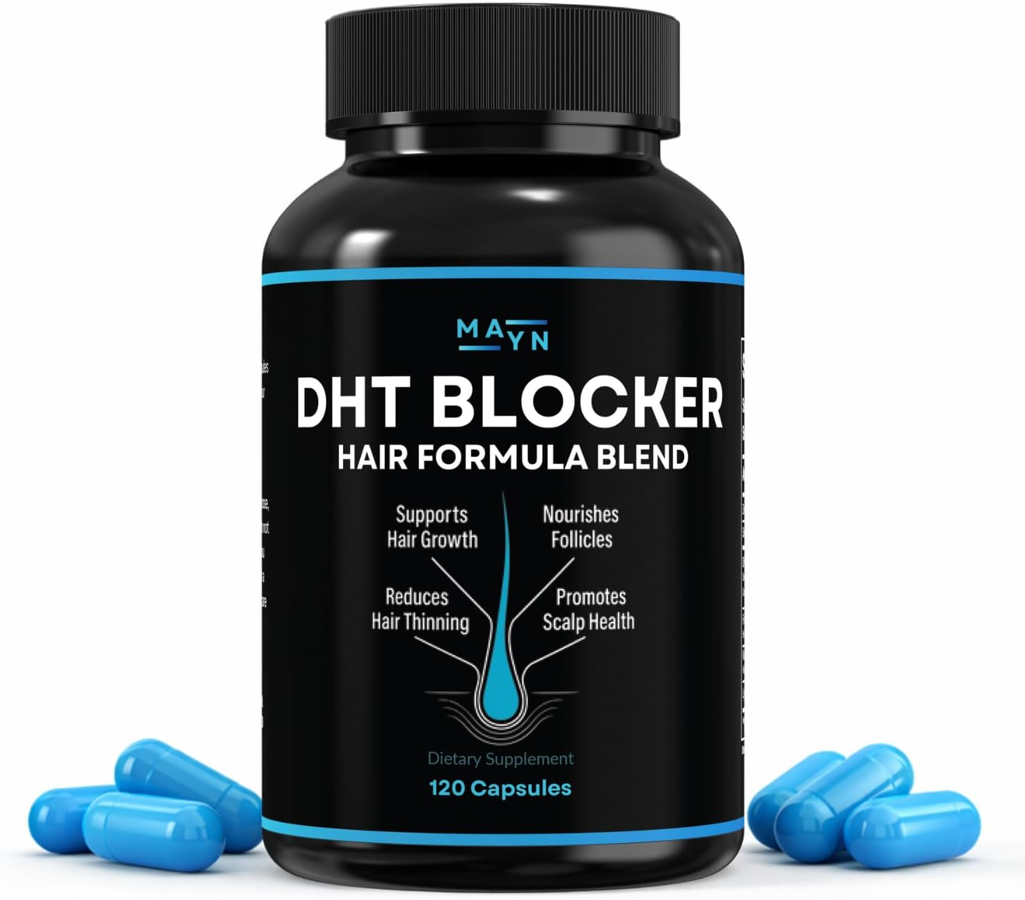 DHT Blocker Hair Formula Blend &ndash; Zinc, Selenium, Saw Palmetto, Pumpkin Seed, Fo-Ti & Lycopene | Supports Hair & Scalp Wellness | 120 Capsules | Dietary Supplement by MAYN image number 2