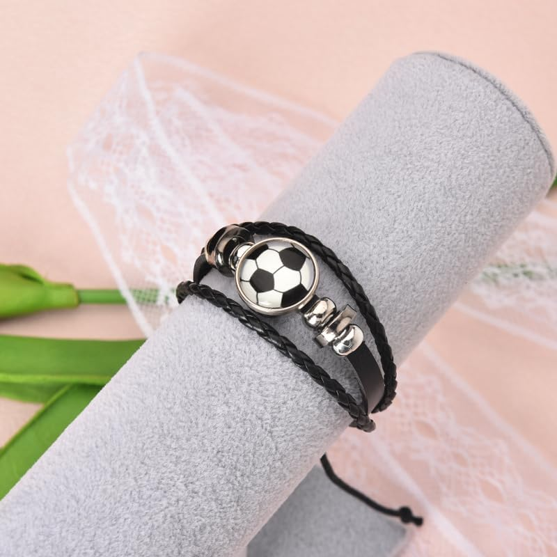 Sisadodo Soccer Basketball Bracelet for Son Daughter Graduation Birthday Gifts for Grandson Granddaughter Rugby Leather Bracelets image number 3