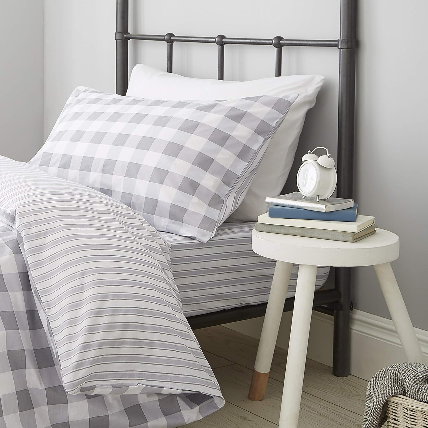 Catherine Lansfield Check and Stripe Grey Duvet Cover Set 135 X 200 Cm + 80 X 80 Cm (Pair) image number 4