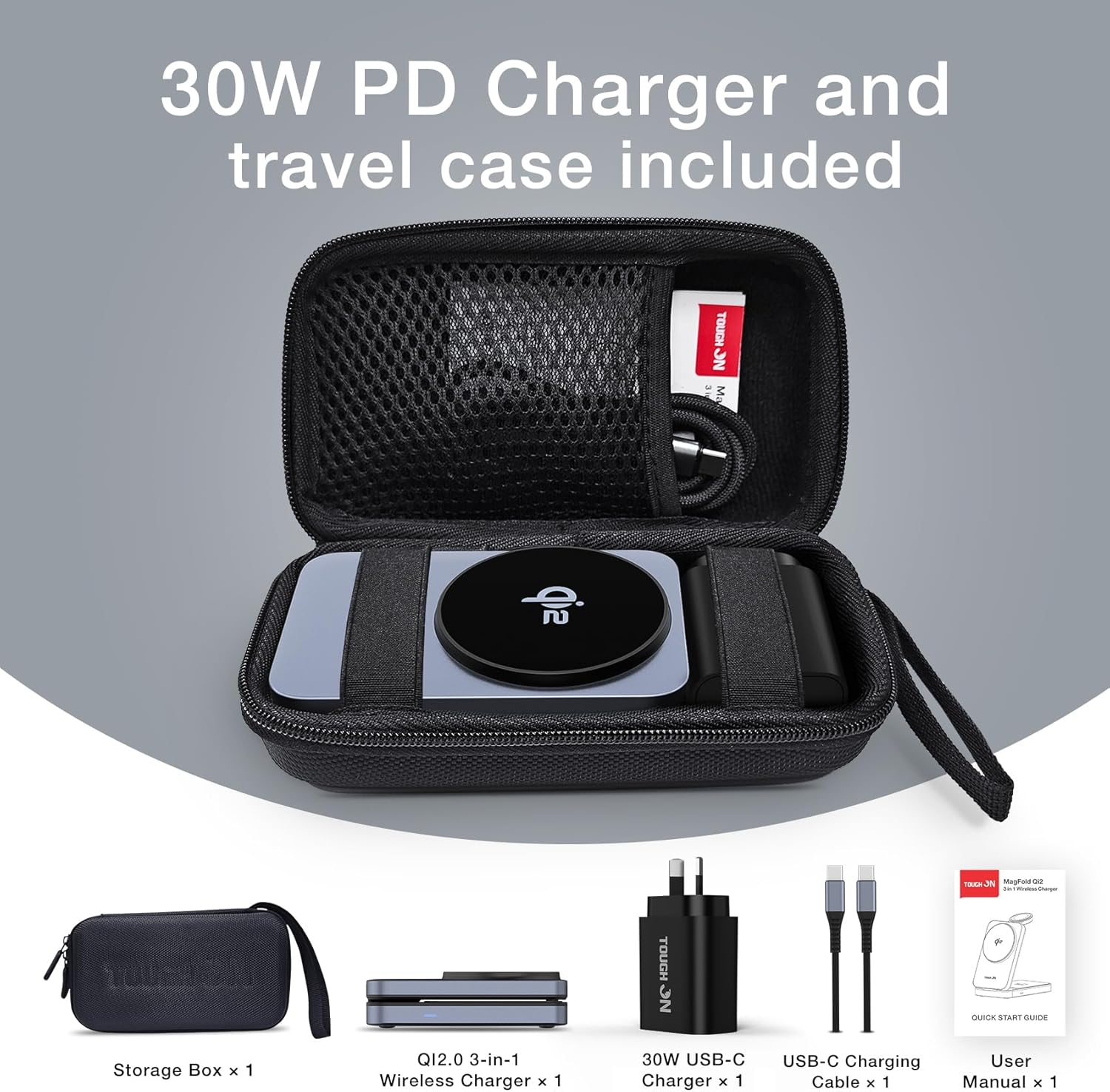 TOUGH on Qi2 3 in 1 Wireless Charging Station for Apple, Qi2 15W Wireless Charger for Iphone, Compatible Magsafe Wireless Charger Stand for Multiple Devices Iphone 16/15/14/13/12, Apple Watch, Airpods image number 1