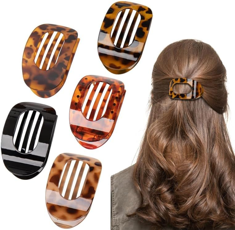 5 PCS Flat round Hair Claw Clips for Women & Girls, Durable French Barrettes with Comfortable Curved Design, Non-Slip Hair Clips for Thin to Thick Hair, Lying Down, Driving, Daily Use-Matte 1