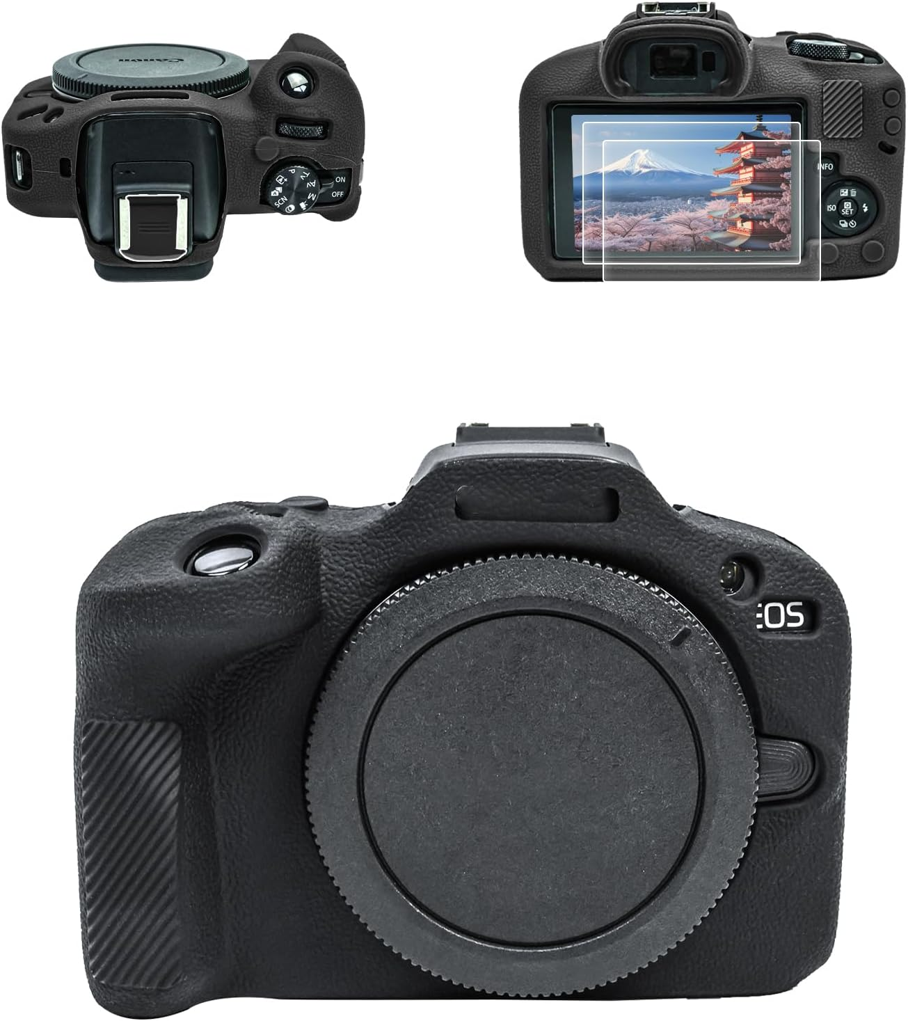 VOVMOEYA EOS R100 Camera Case Accessories Kit - Silicone Protective Case for Canon Eos R100 & LCD Screen Protector for Canon R100[2 Packs] & Camera Hot Shoe Cover for R100