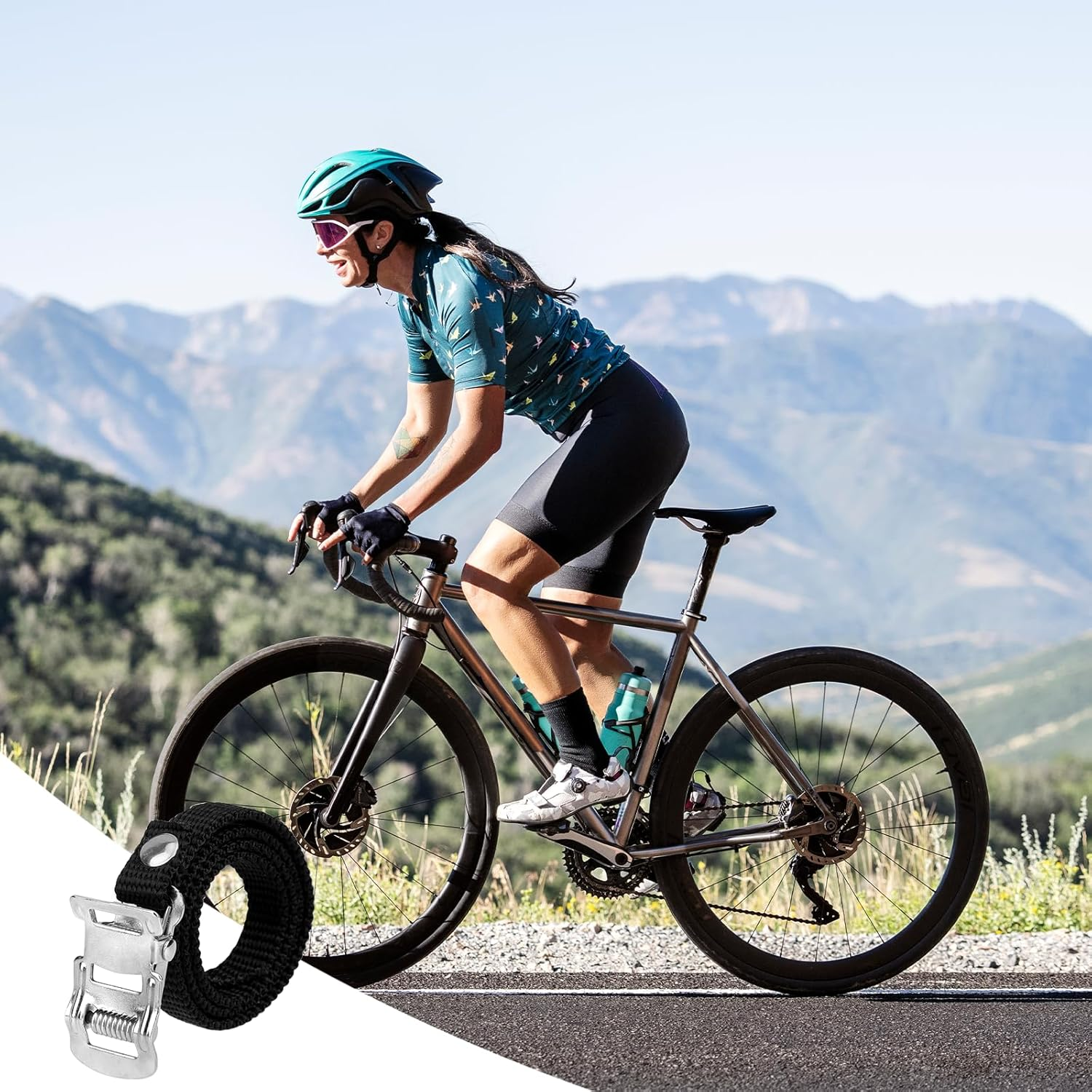 Mozeat Lens 4 PCS Bicycle Pedal Toe Straps Universal Replacement Foot Pedal Straps for Bicycles or Exercise Bike Spin image number 6