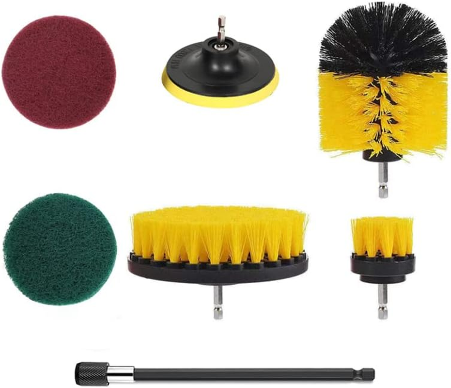 7Piece Drill Brush Attachments Set,Scrub Pads & Sponge, Power Scrubber Brush with Extend Long Attachment All Purpose Clean for Grout, Tiles, Sinks, Bathtub, Bathroom, Kitchen image number 1