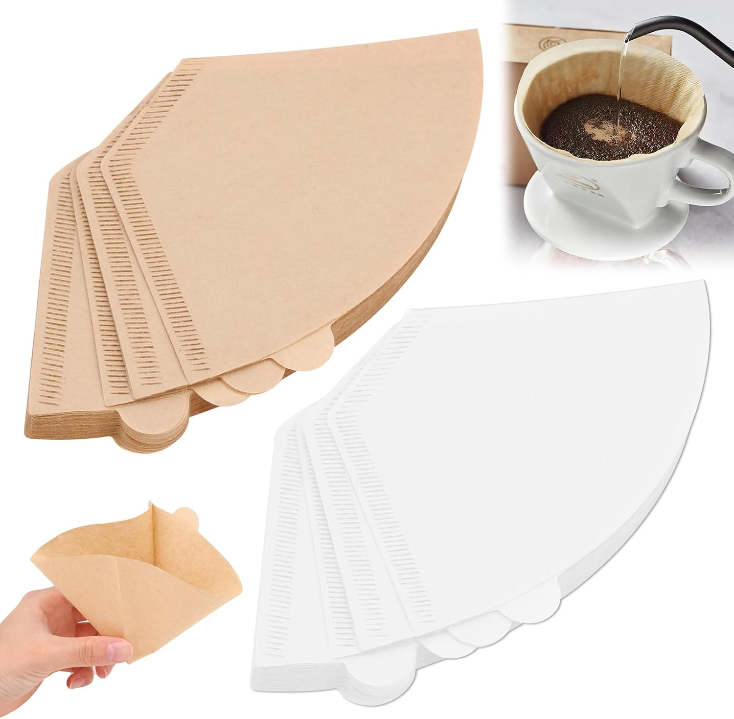80 Pcs Coffee Filter Paper, Two-Color Original Wooden Drip Paper for Perfect Pour over & Drip Coffee, Fits Most Coffee Machines & Cones, Premium Quality for Aroma & Smooth Taste image number 3