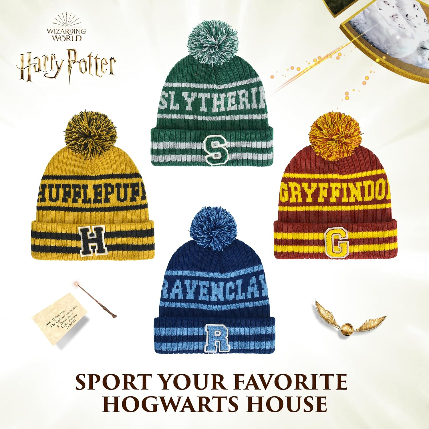 Concept One Harry Potter Beanie Hat, Hogwarts Collegiate Winter Knit Cap with Cuff and Pom image number 4