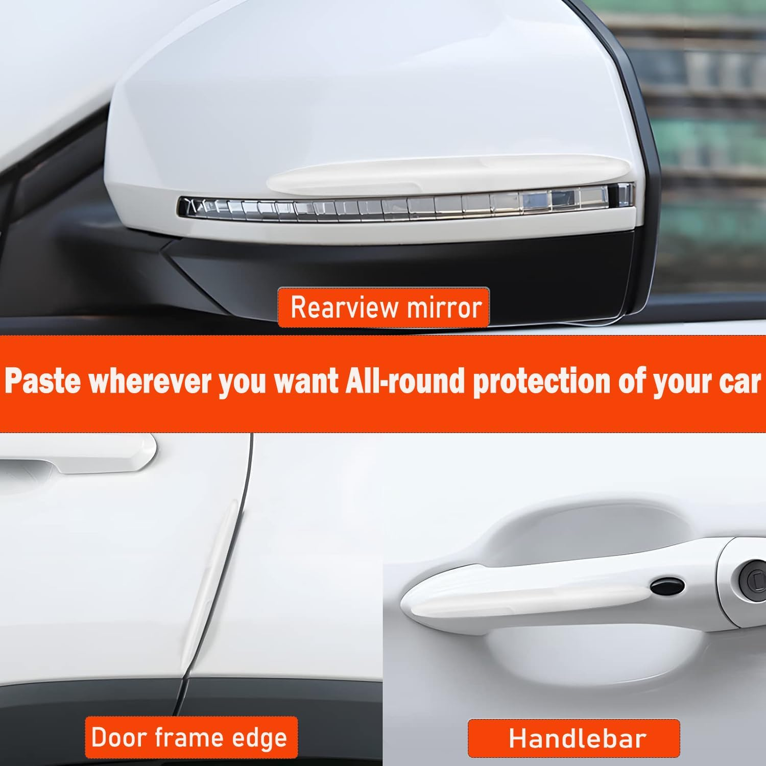 SILHOL 8Pieces Car Door Edge Protectors, anti Scratch Guard Strips for Doors, Handles, Mirror and Bumper (Clear) image number 4