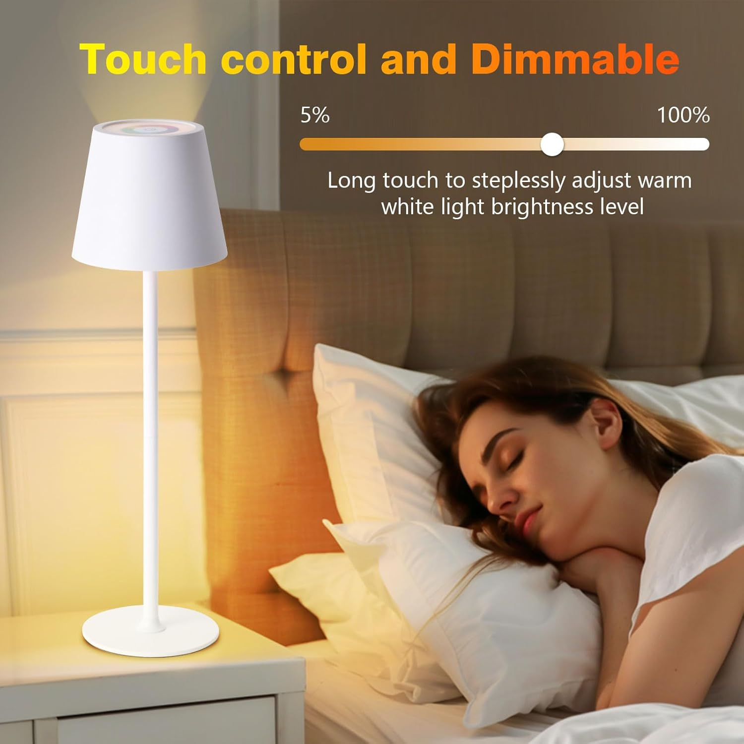 Jueholla Pack of 2 LED Table Lamps, RGB Dimmable LED Battery Table Lamp Wireless, with 5200 Mah Battery, Rechargeable Table Lamp with USB, IP54 Waterproof for Indoor Outdoor Bedroom Bar White