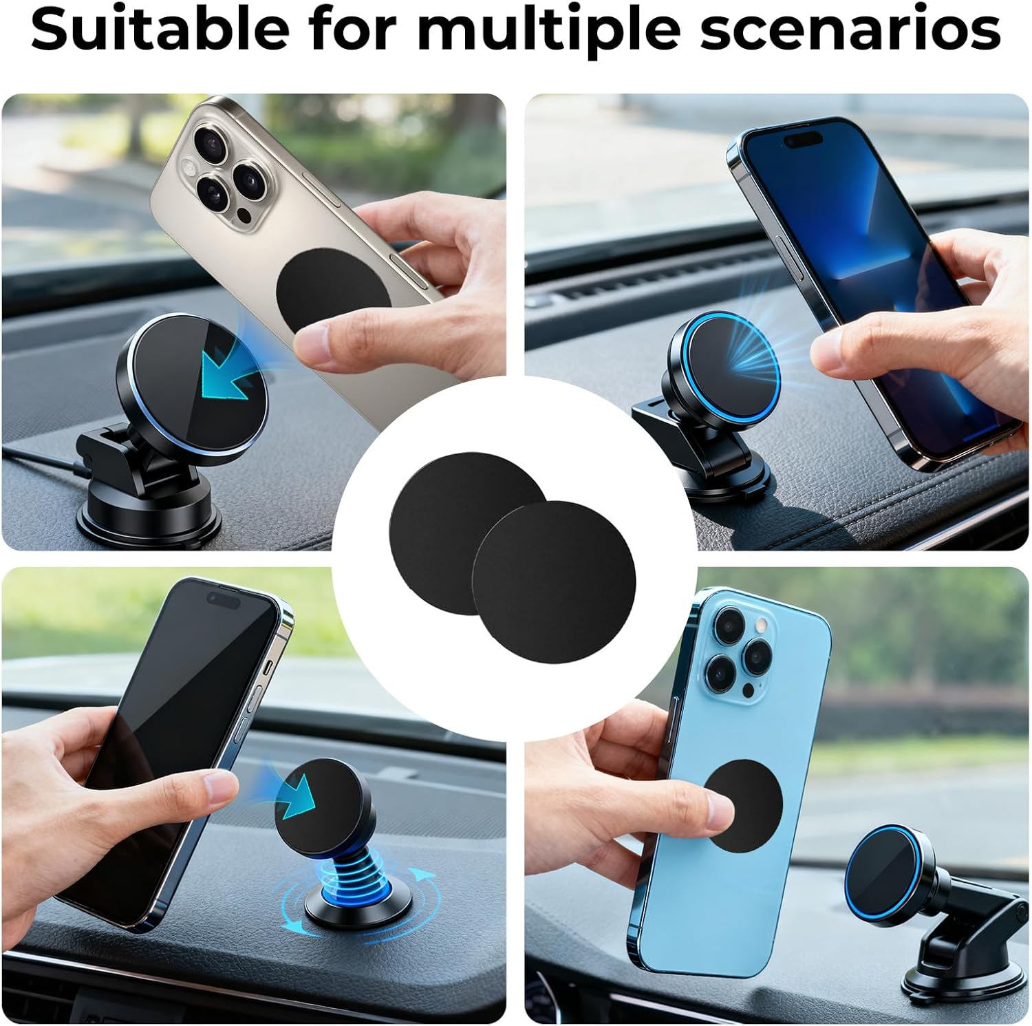 Phone Magnet Sticker, Phone Magnet - [8 Pack] Magnetic Car Mount Holder Metal Plates, 45Mm round Black Universal Replacement Mount Metal Plate Kit with Adhesive for Magnetic Car image number 4