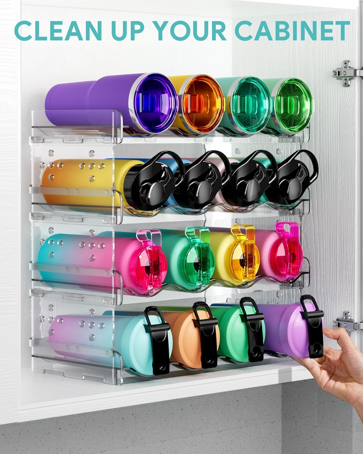 Water Bottle Organiser, Water Bottle Holder Plastic Stackable Water Bottle Storage Rack for Kitchen Cabinets, Countertop, Pantry Storage and Fridge, Free-Standing Kitchen Storage Holder (16 Bottle) image number 4