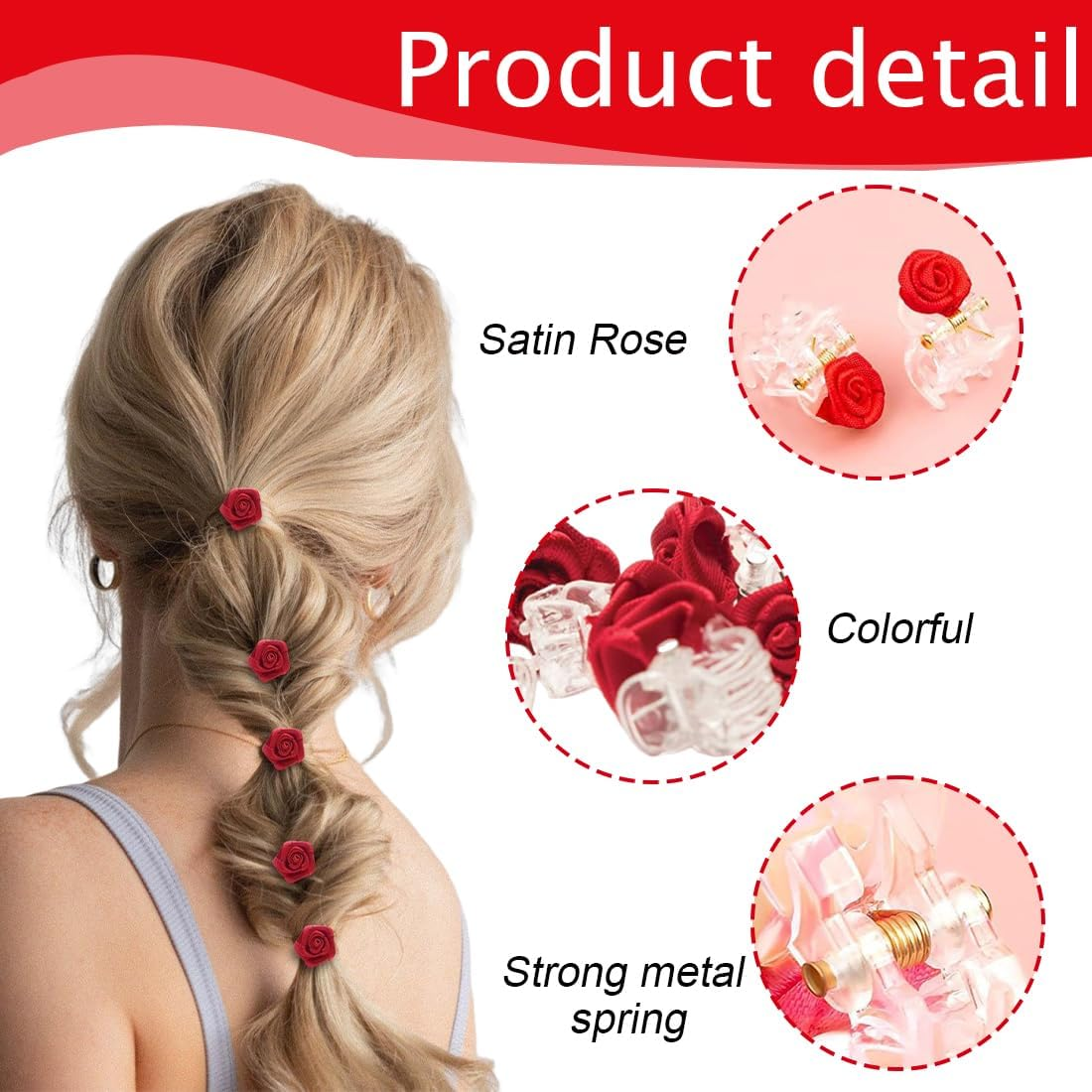 AOEVUIR Pack of 10 Hair Clips with Rose Petals, Elegant Small Flowers Hair Clips for Wedding, Hair Accessories for Women and Girls, Red image number 3