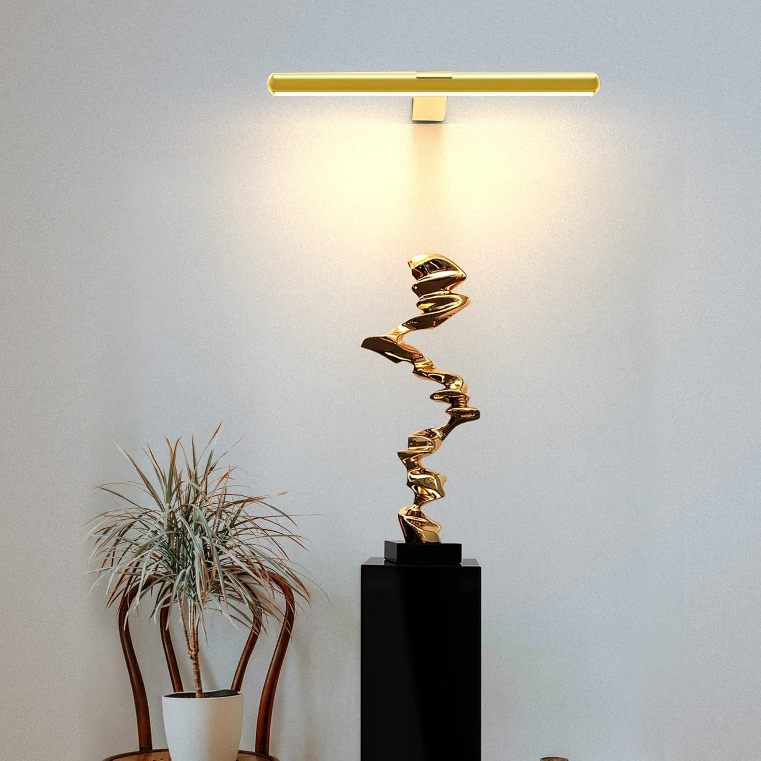 Wireless Picture Light,40Cm Painting Light with Remote Rechargeable Magnetic Timer Wall Light, Touch Dimmable for Picture Painting Dartboard Gallery Cabinet Mirror (2Pack-Gold) image number 2