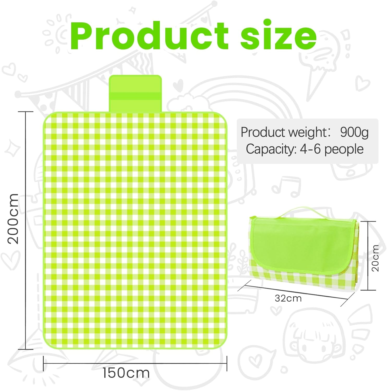 ONMELON Folding Picnic Mat, Sandproof Waterproof Camping Portable Beach Mat, Lightweight Outdoor Family Park (Green, 60"X80")