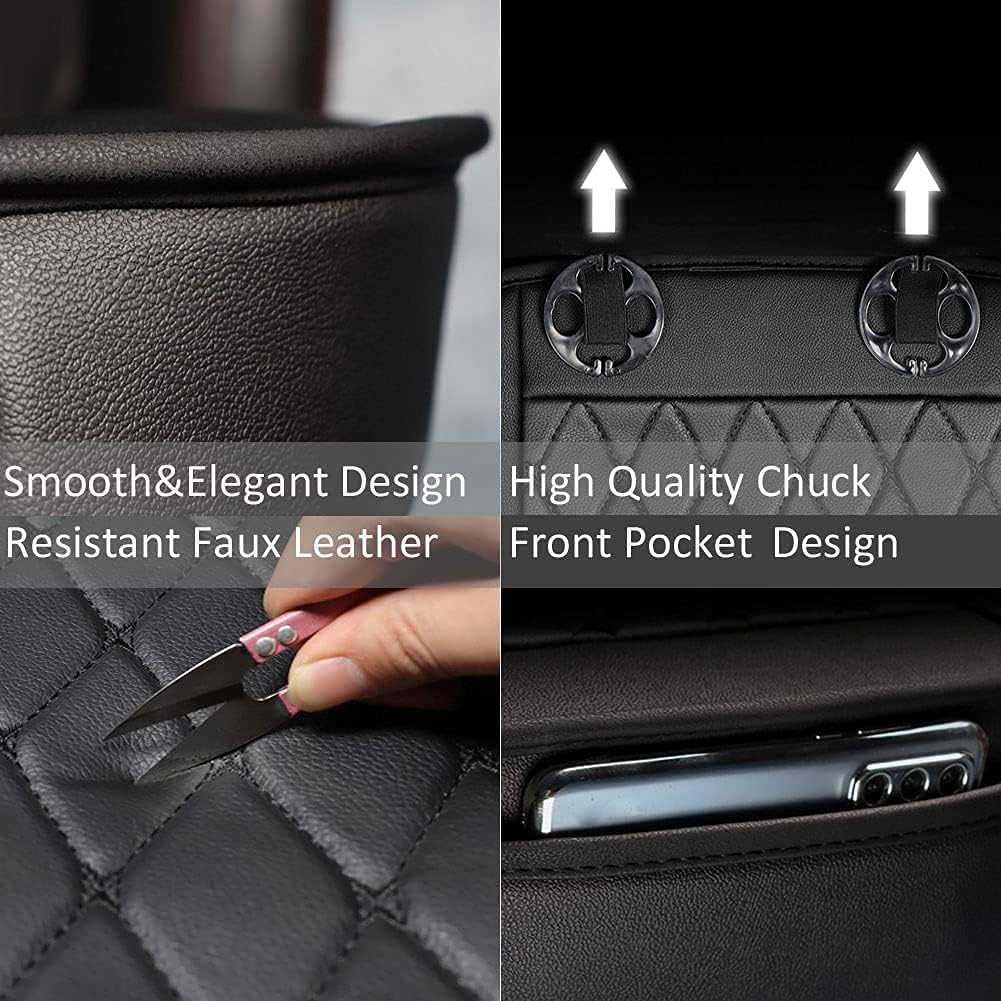 2 Pack Car Seat Cover PU Leather, Car Seat Protector for Front Seat Bottom with Storage Pocket, Anti-Slip Soft Car Seat Cushion for Driving, Car Seat Cover Front 2Pcs, Universal Fit 90% of Cars,Black image number 2
