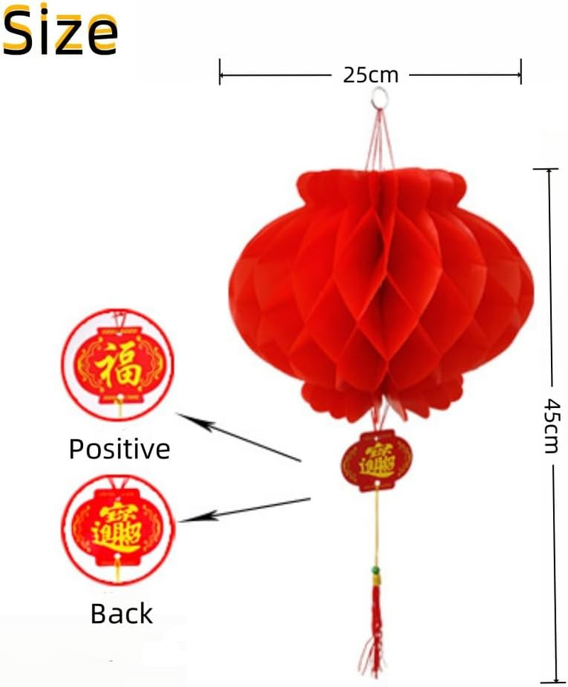 Lucky Red Chinese Lanterns, 20 Pack Honeycomb Balls Decoration Waterproof Plastic Paper Lantern Hanging Lanterns for Chinese Spring Festival Wedding Festive Decorations 10 Inch image number 3