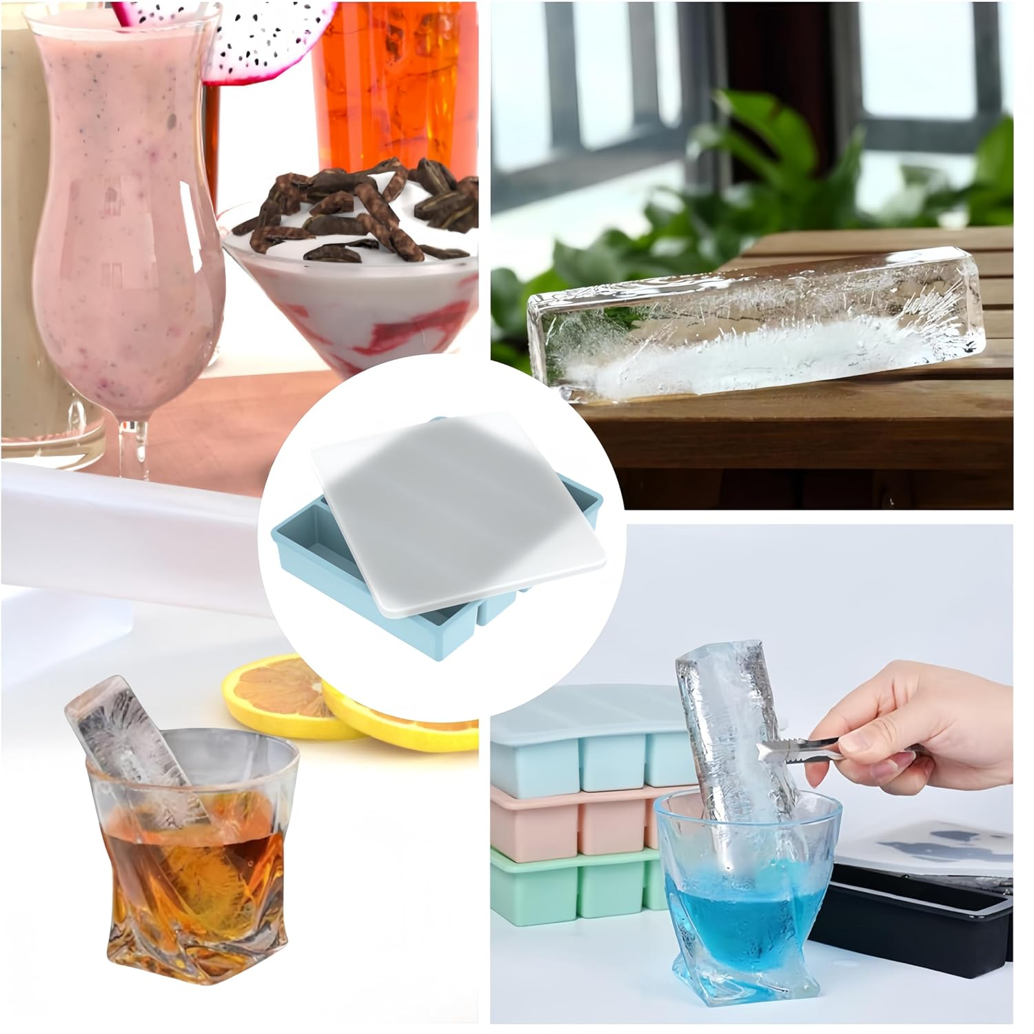 Ai-Oumleef Ice Cube Tray, Silicone Freezing Container Sticks with Lid, Silicone Mold, Water Bottle Ice Trays,Silicone Ice Trays,Reusable Long Ice Trays Make Slow-Melting Ice(Blue)